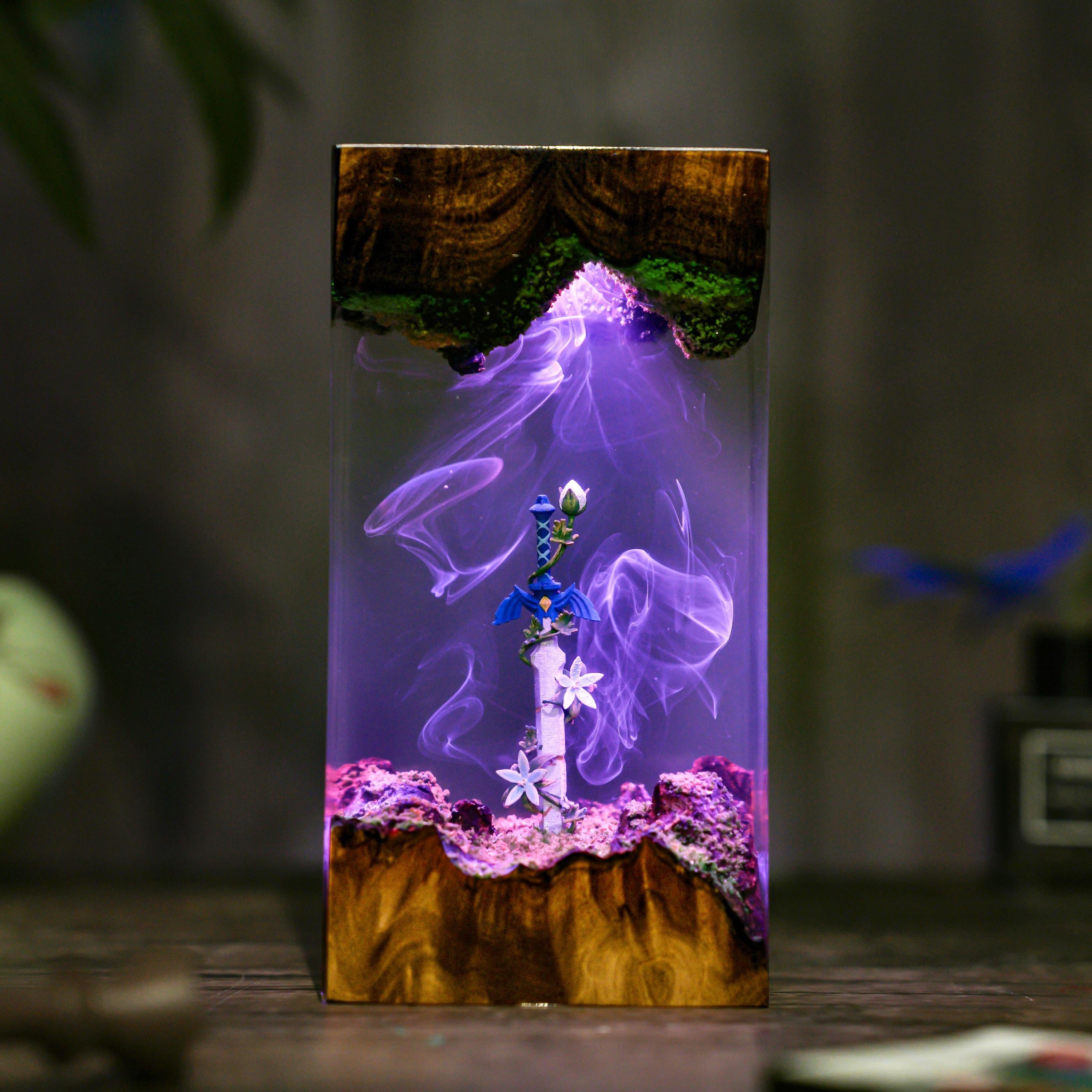 Handmade Legendary Sword, Sword Silent Princess Flower lamp, Resin Wood Lamp, Hylaria Statue Gaming Decor, Winter Gifts for Him, TLoZ BOTW