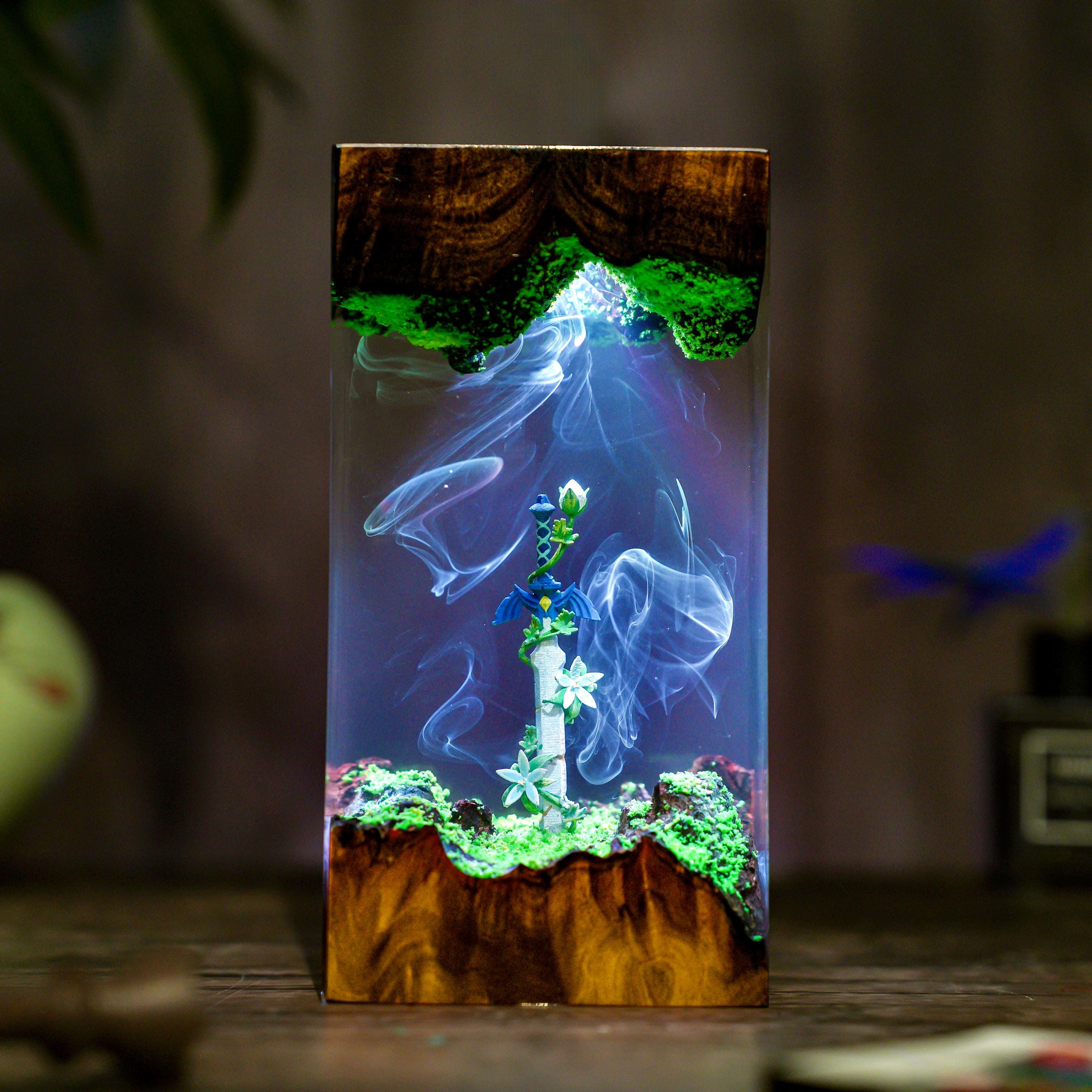 Handmade Legendary Sword, Sword Silent Princess Flower lamp, Resin Wood Lamp, Hylaria Statue Gaming Decor, Winter Gifts for Him, TLoZ BOTW