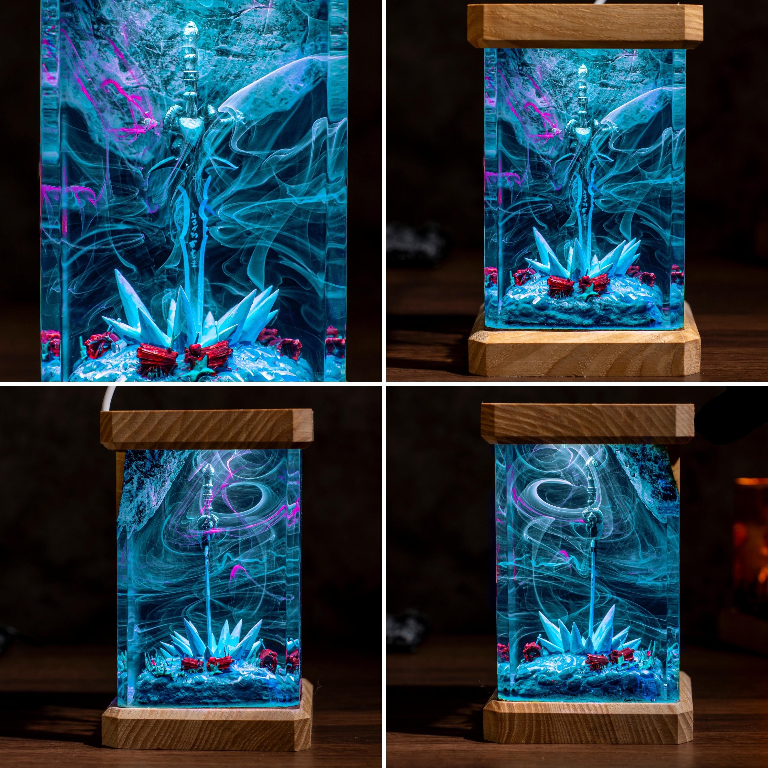 Lich King Arthas Frostmourne Resin Lamp, Warcraft Epic Night Light, resin night light for gamer, Handmade Sword figure, birthday gift ideas
