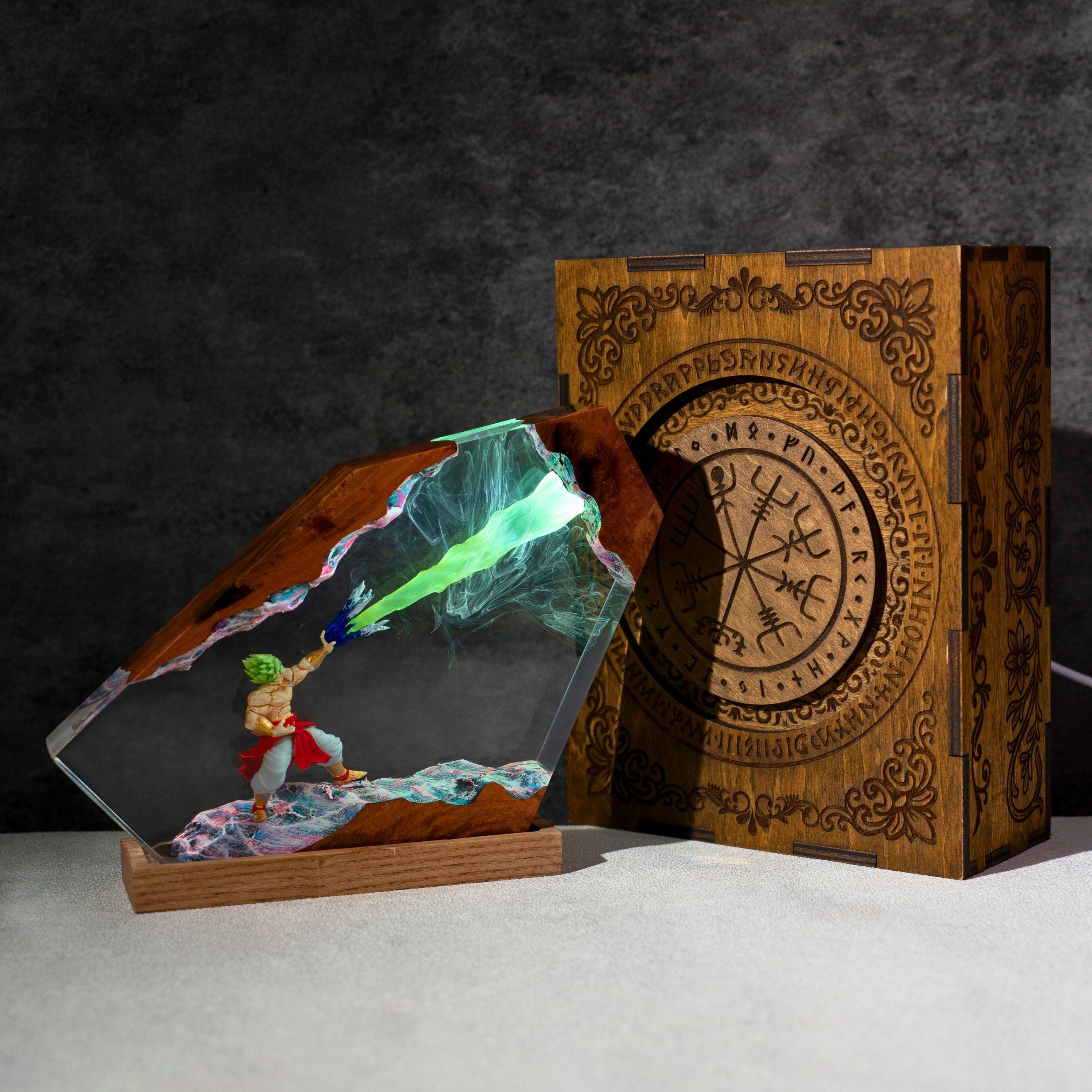 Handcrafted Anime Resin Night Light - Japanese anime Epoxy Lamp, Dragon ball Majin Son, goku and vegeta