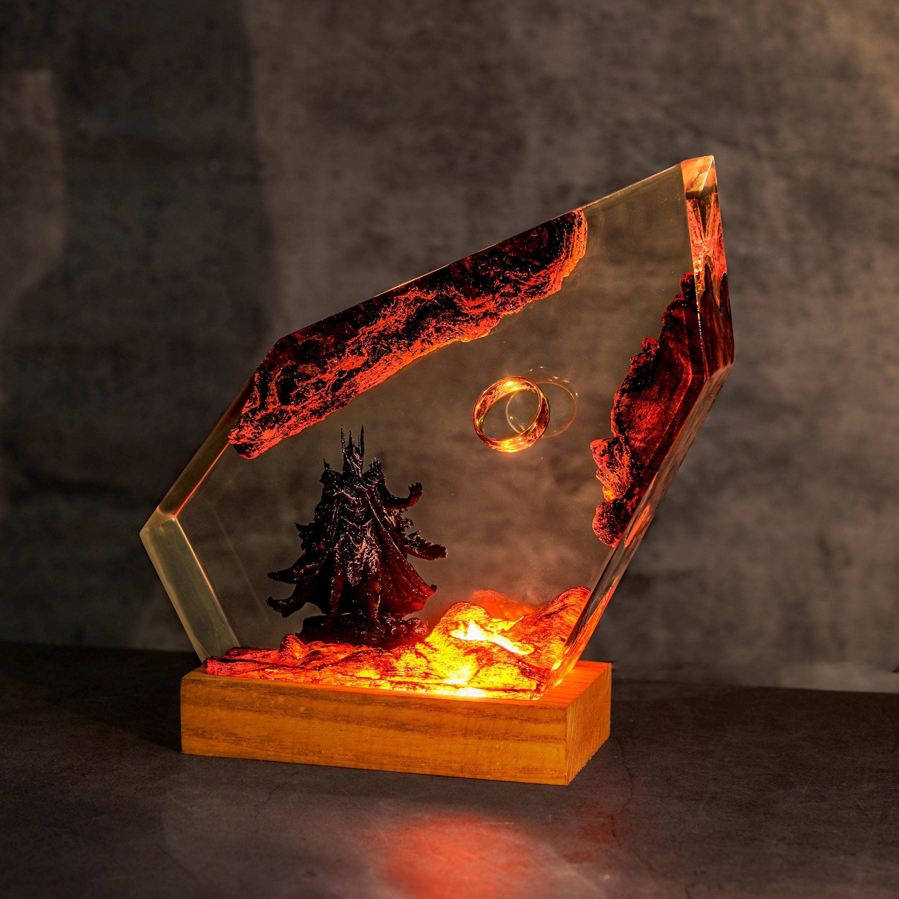 Ring of Flame Resin Night Lamp – custom resin night light, gaming decor, Lord Ring resin night light, gift for mom, sauron lamp for him