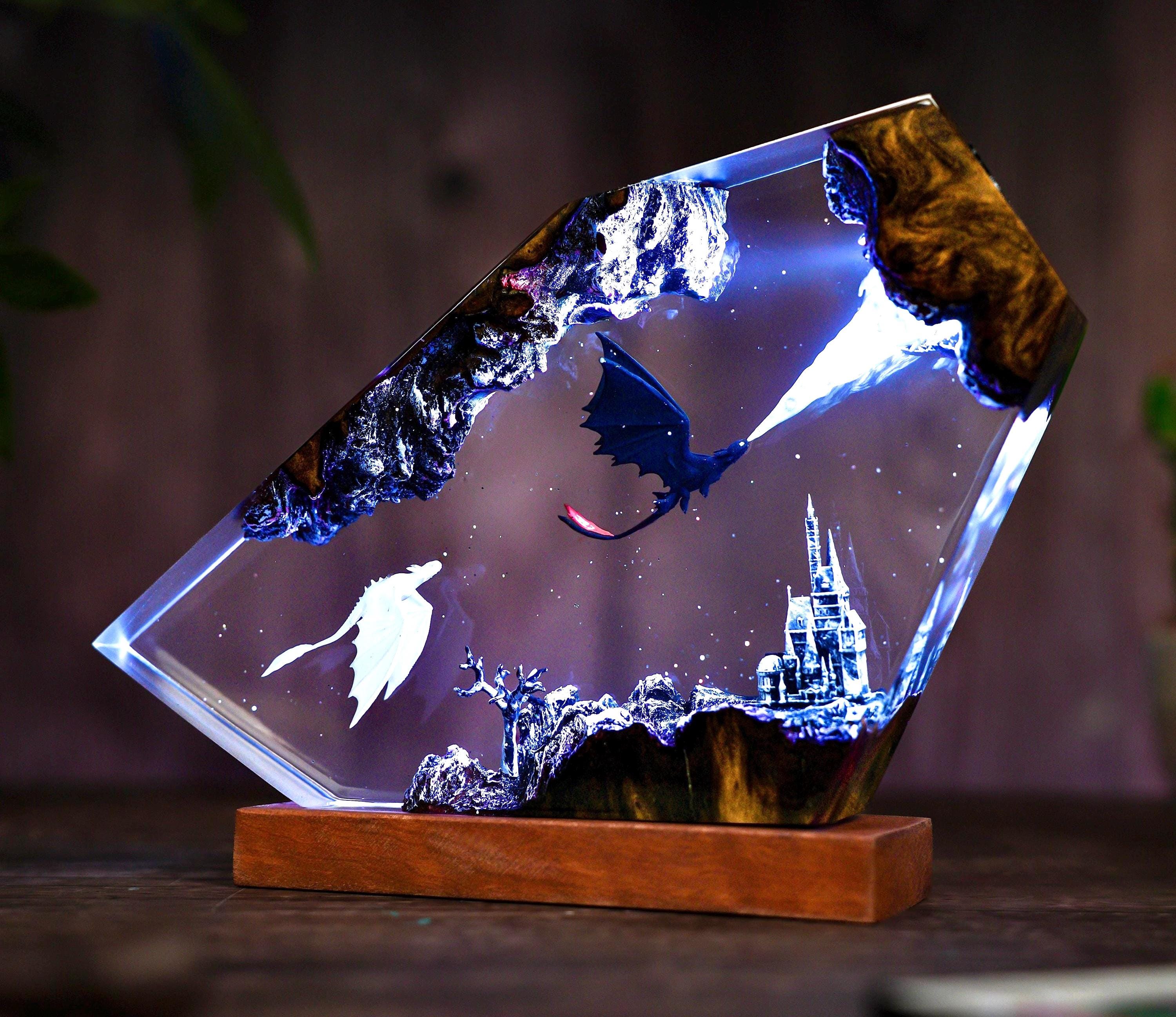 Handmade Fury dragon couple lamp, Fangless dragon Epoxy Resin Lamp, HTTYD Gift, Unique Gift, resin art, Housewarming Gifts Bedroom lamp