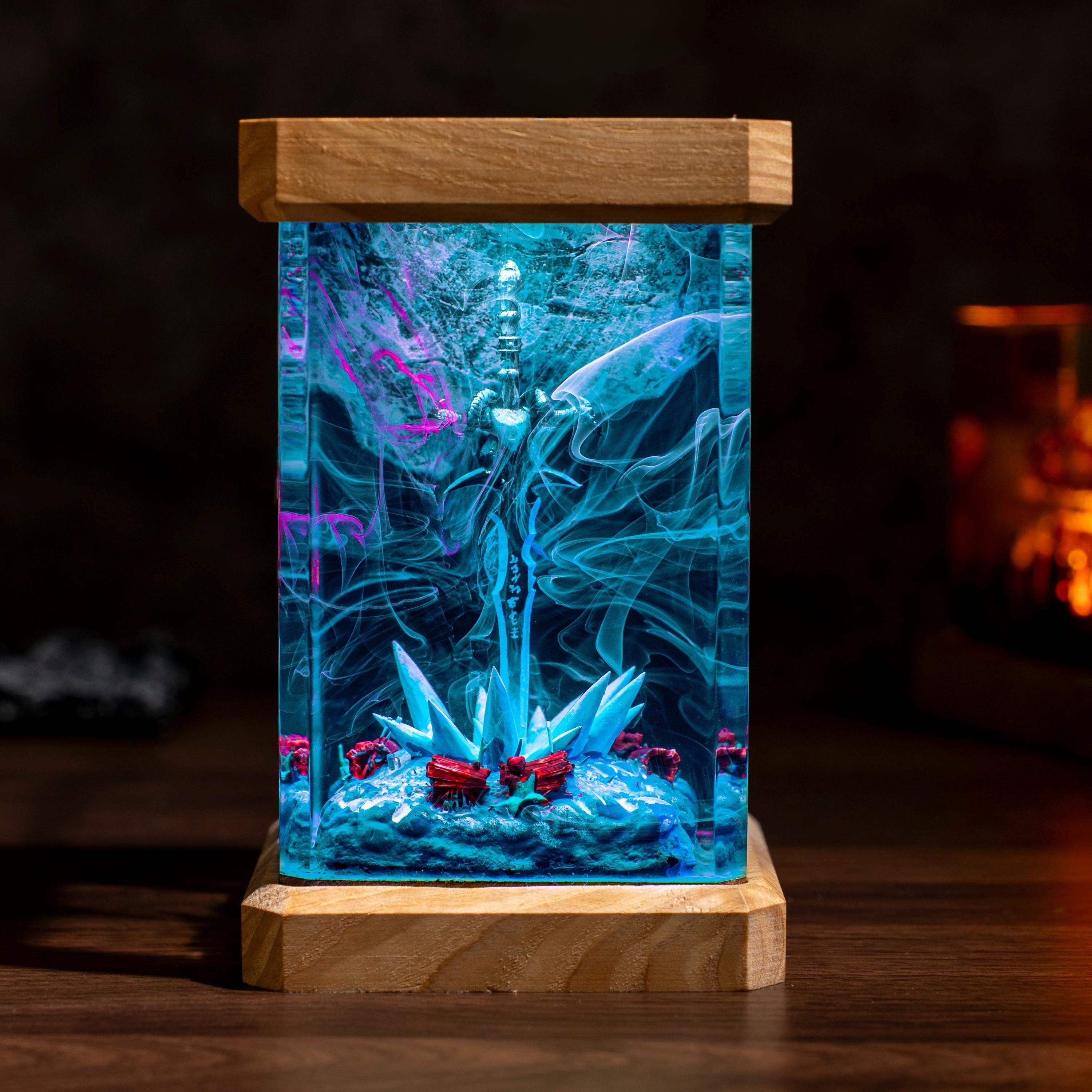 Lich King Arthas Frostmourne Resin Lamp, Warcraft Epic Night Light, resin night light for gamer, Handmade Sword figure, birthday gift ideas