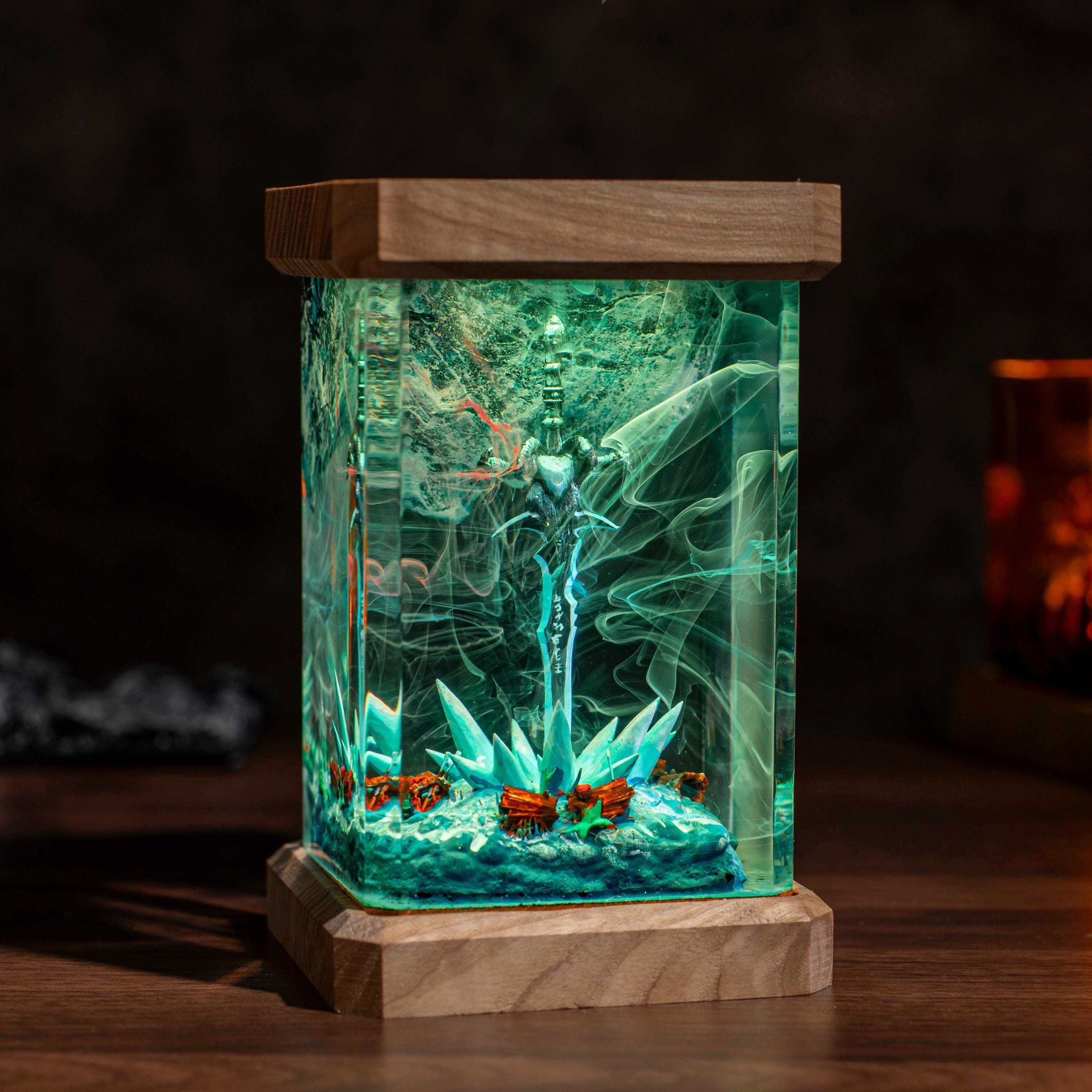 Lich King Arthas Frostmourne Resin Lamp, Warcraft Epic Night Light, resin night light for gamer, Handmade Sword figure, birthday gift ideas