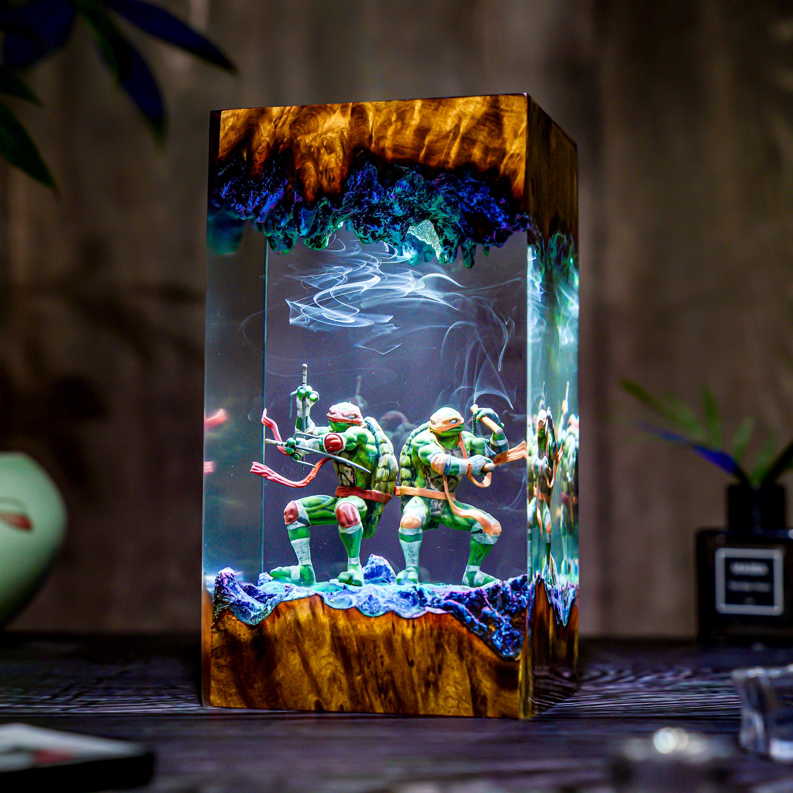 Warrior Turtle Lamp Diorama, Handmade Resin & Wood Night Light, Samurai Turtle Decor, Hero Sewer Lamp Gift, Christmas, gift for him