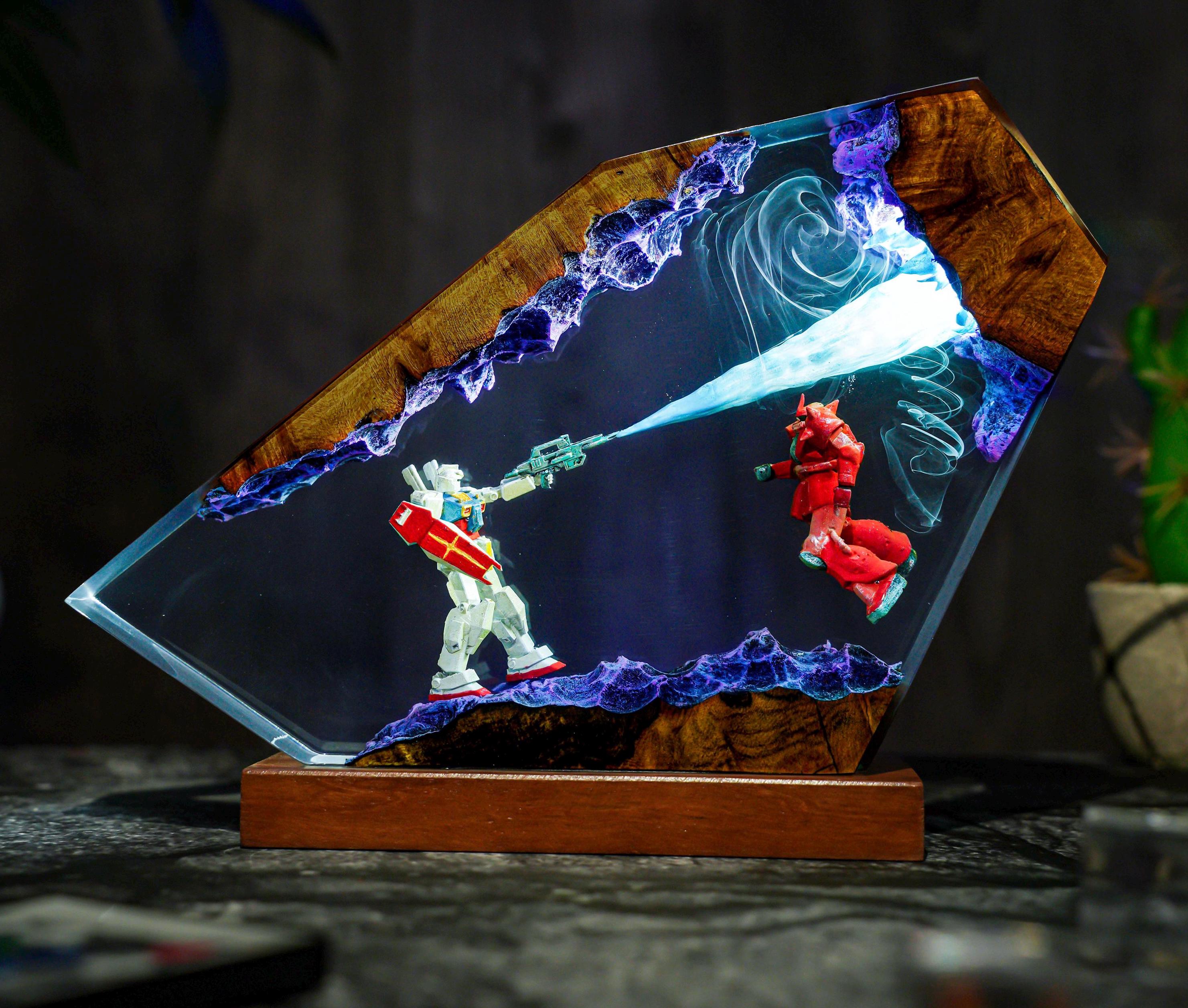 Diorama Battle Robot Lamp, Custom Gun.dam Resin, Gift for Hallowen, Gift for kids, Robot Figure, table lamp, gift for him, gamer gift