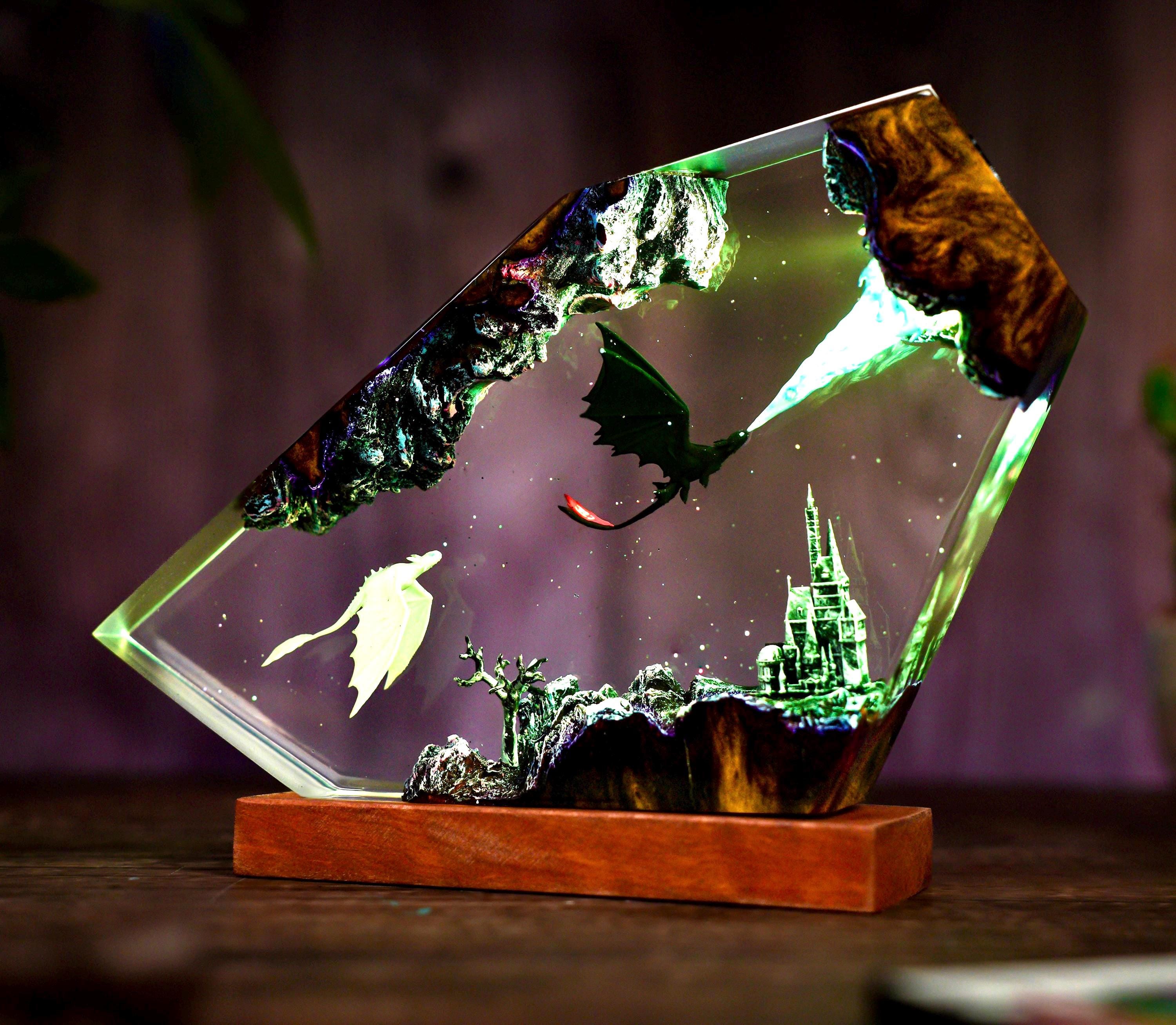 Handmade Fury dragon couple lamp, Fangless dragon Epoxy Resin Lamp, HTTYD Gift, Unique Gift, resin art, Housewarming Gifts Bedroom lamp