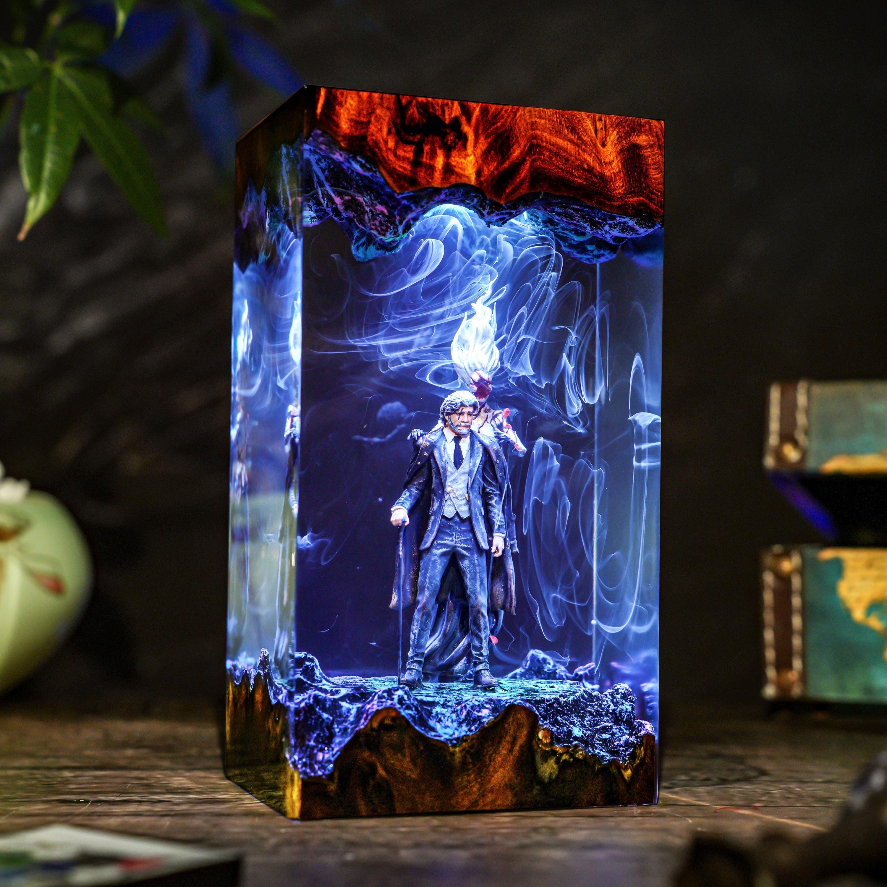 Diorama Expedition game lamp, Reloy and Paintwitch Night lamp, Handmade Resin & Wood Lamp, Xmas Gift for Gamer, Unique Light, Gamer gifts