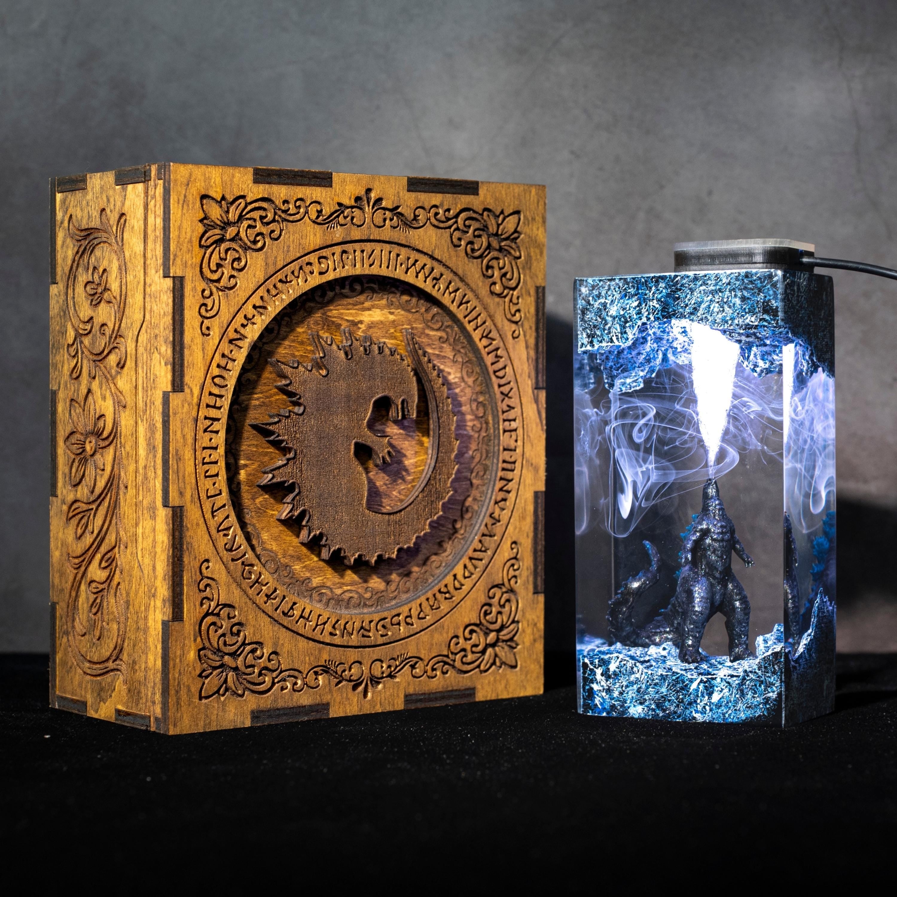 Godzilla Handmade decor Epoxy Lamp- diorama resin lamp, handmade gifts for him, home decoration, godzilla lamp, mother's day