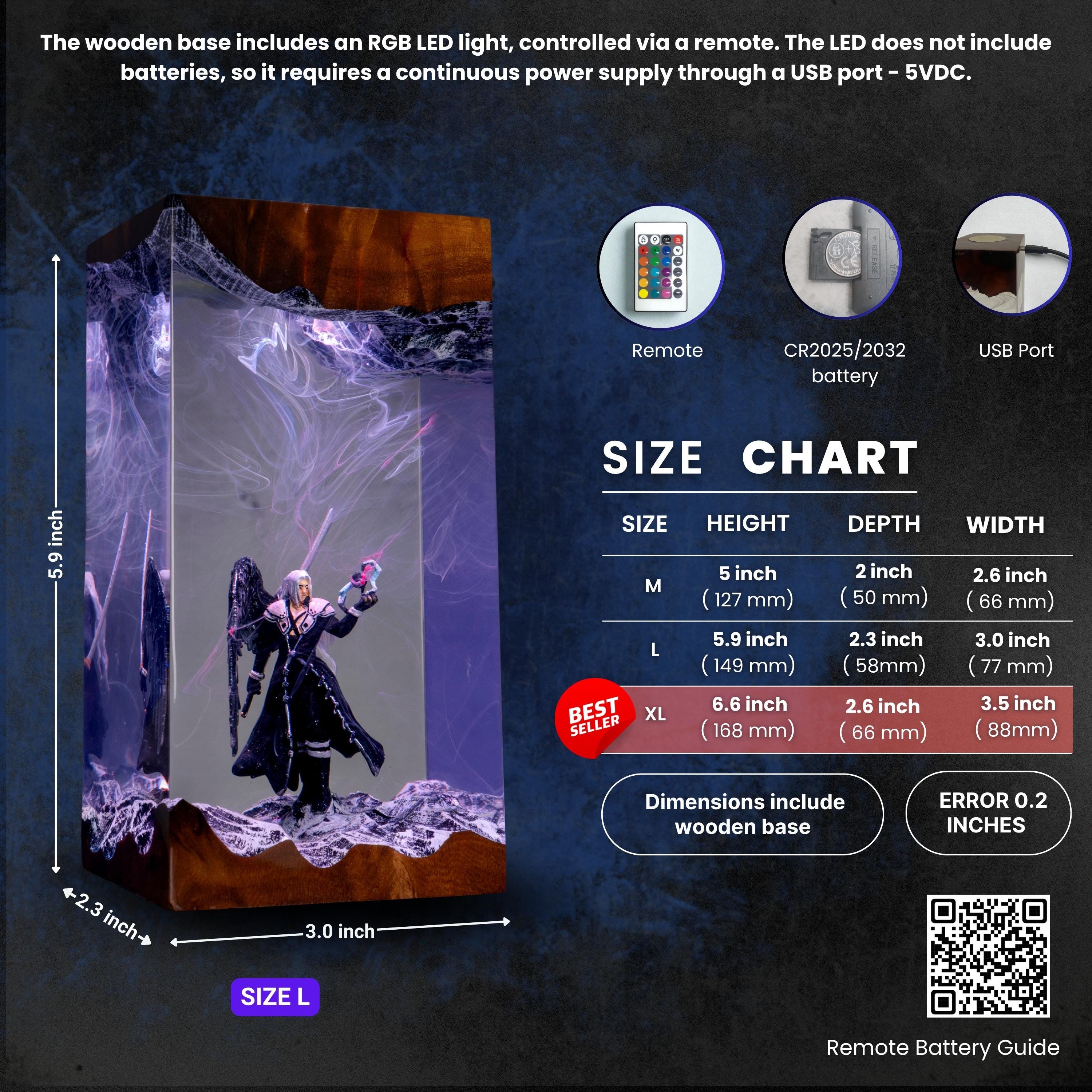 Custom Sephiroth and Cloud Resin Night Light, Epoxy Wood Night Lamp, FF7 Collector Gift
