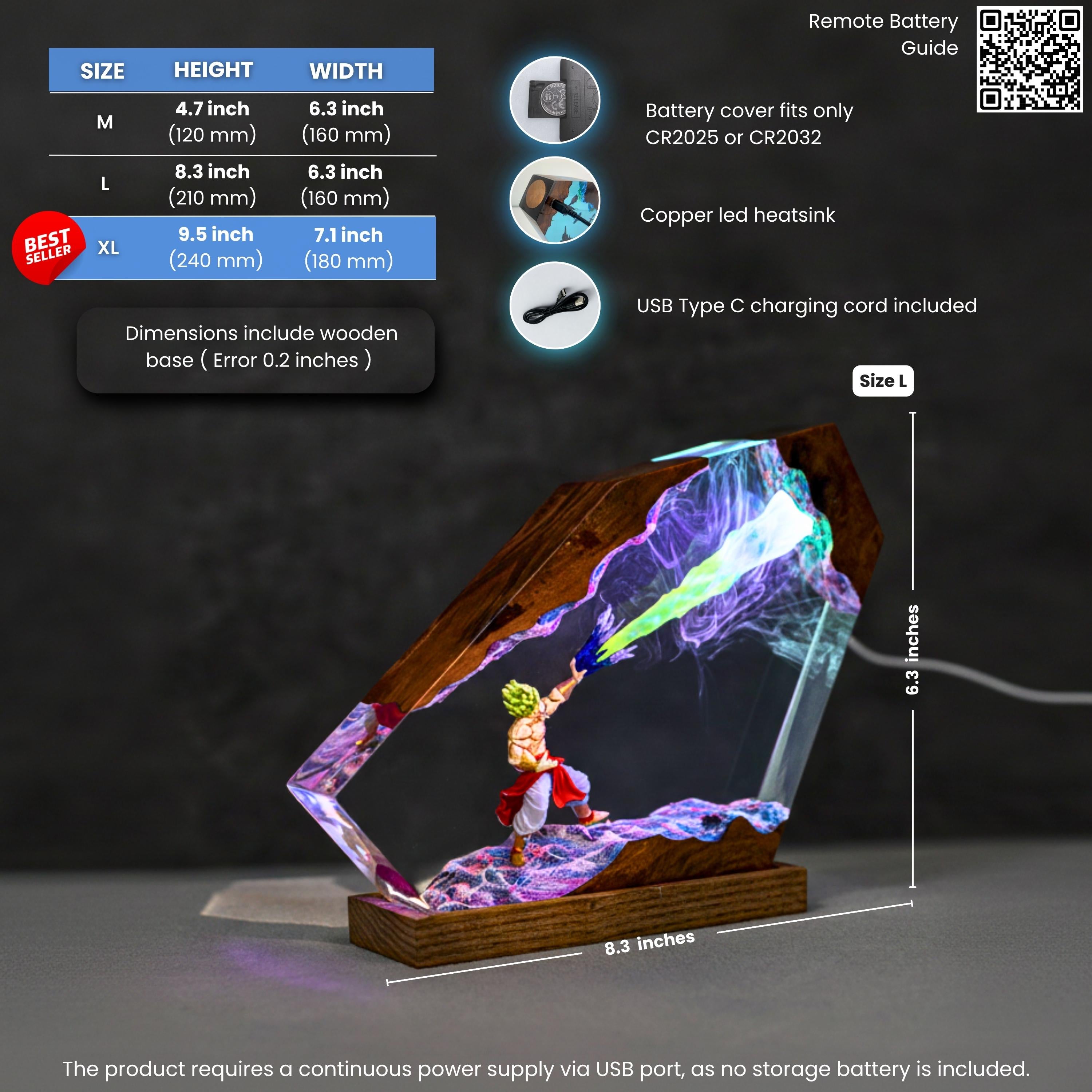 Handcrafted Anime Resin Night Light - Japanese anime Epoxy Lamp, Dragon ball Majin Son, goku and vegeta