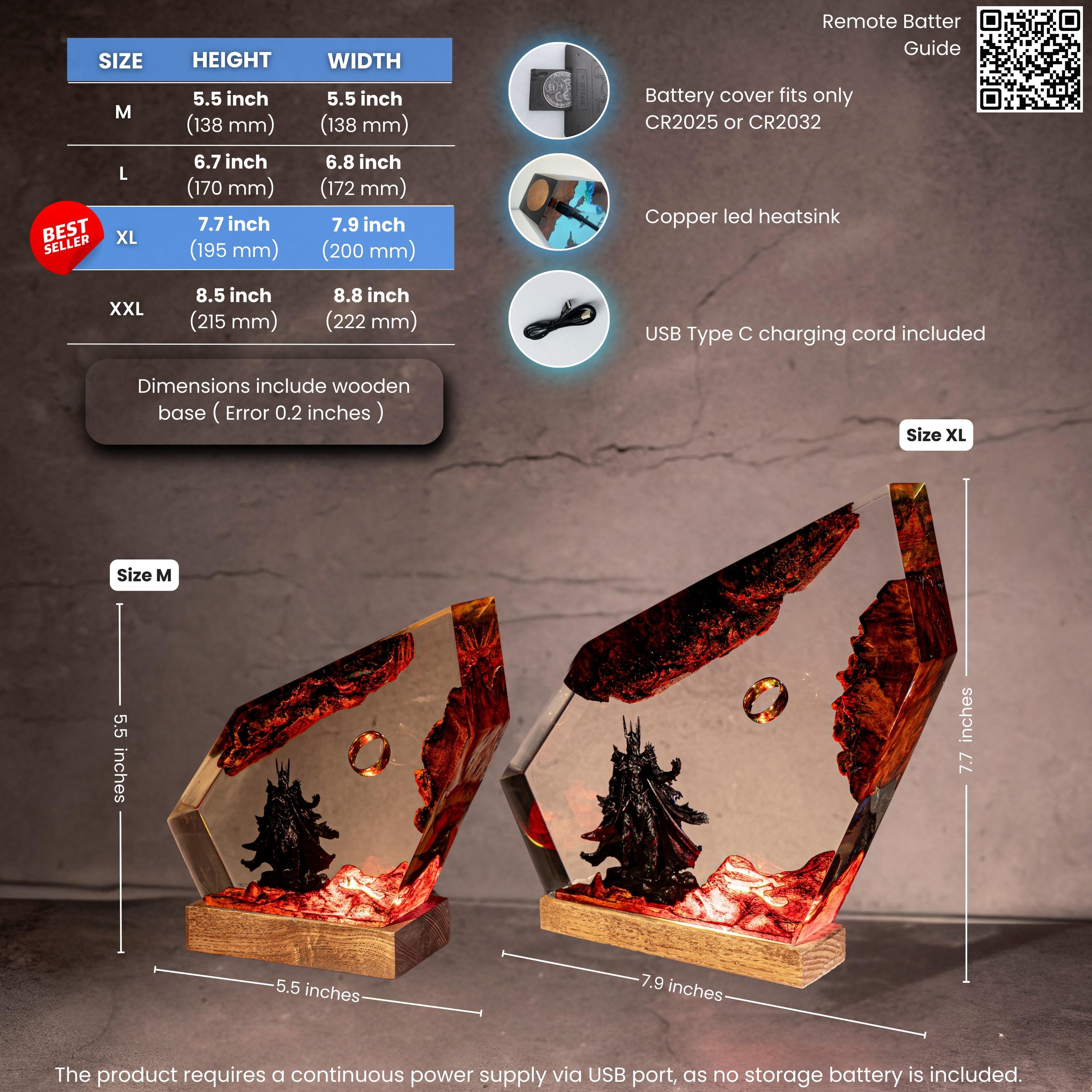 Ring of Flame Resin Night Lamp – custom resin night light, gaming decor, Lord Ring resin night light, gift for mom, sauron lamp for him