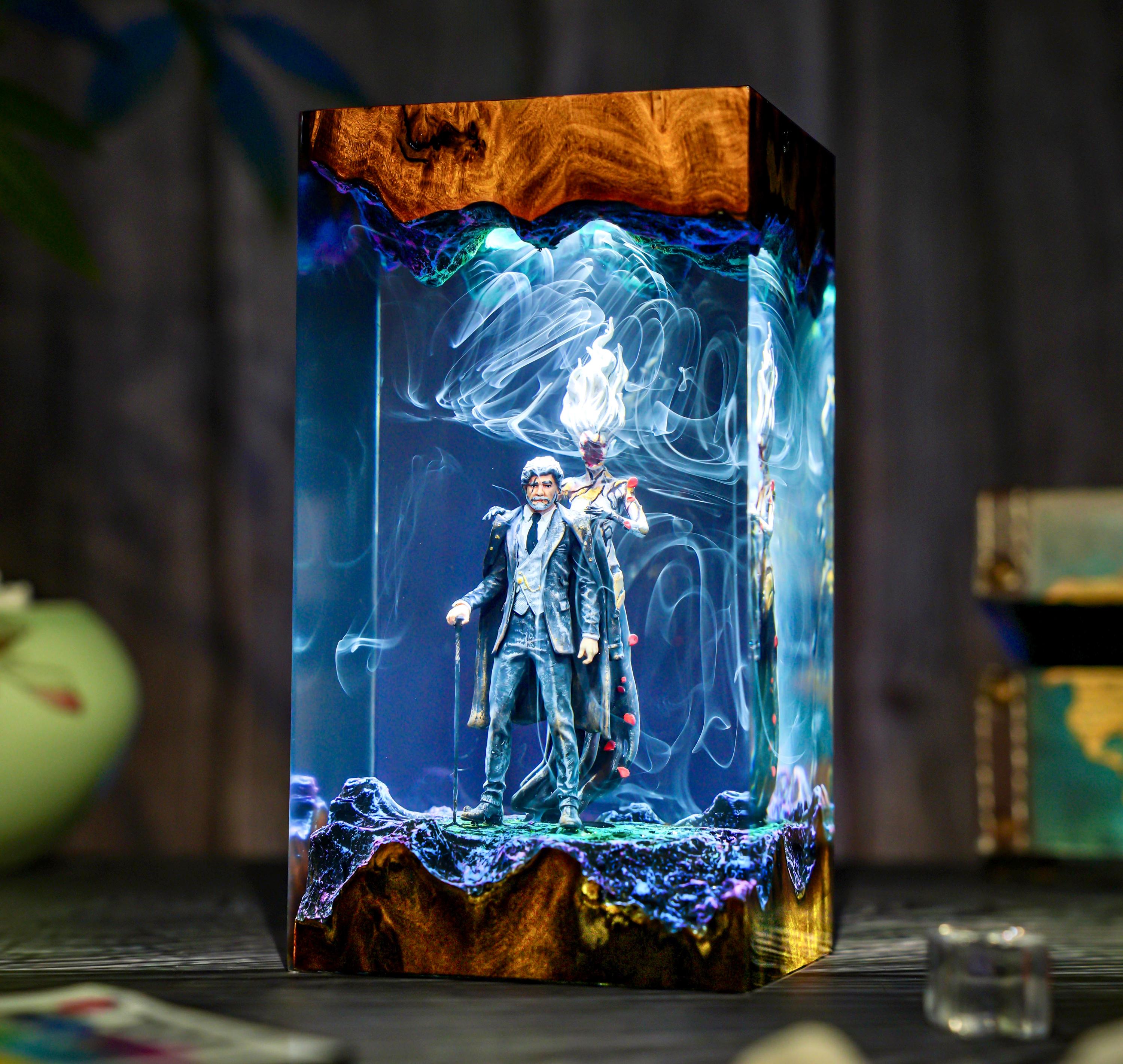 Diorama Expedition game lamp, Reloy and Paintwitch Night lamp, Handmade Resin & Wood Lamp, Xmas Gift for Gamer, Unique Light, Gamer gifts