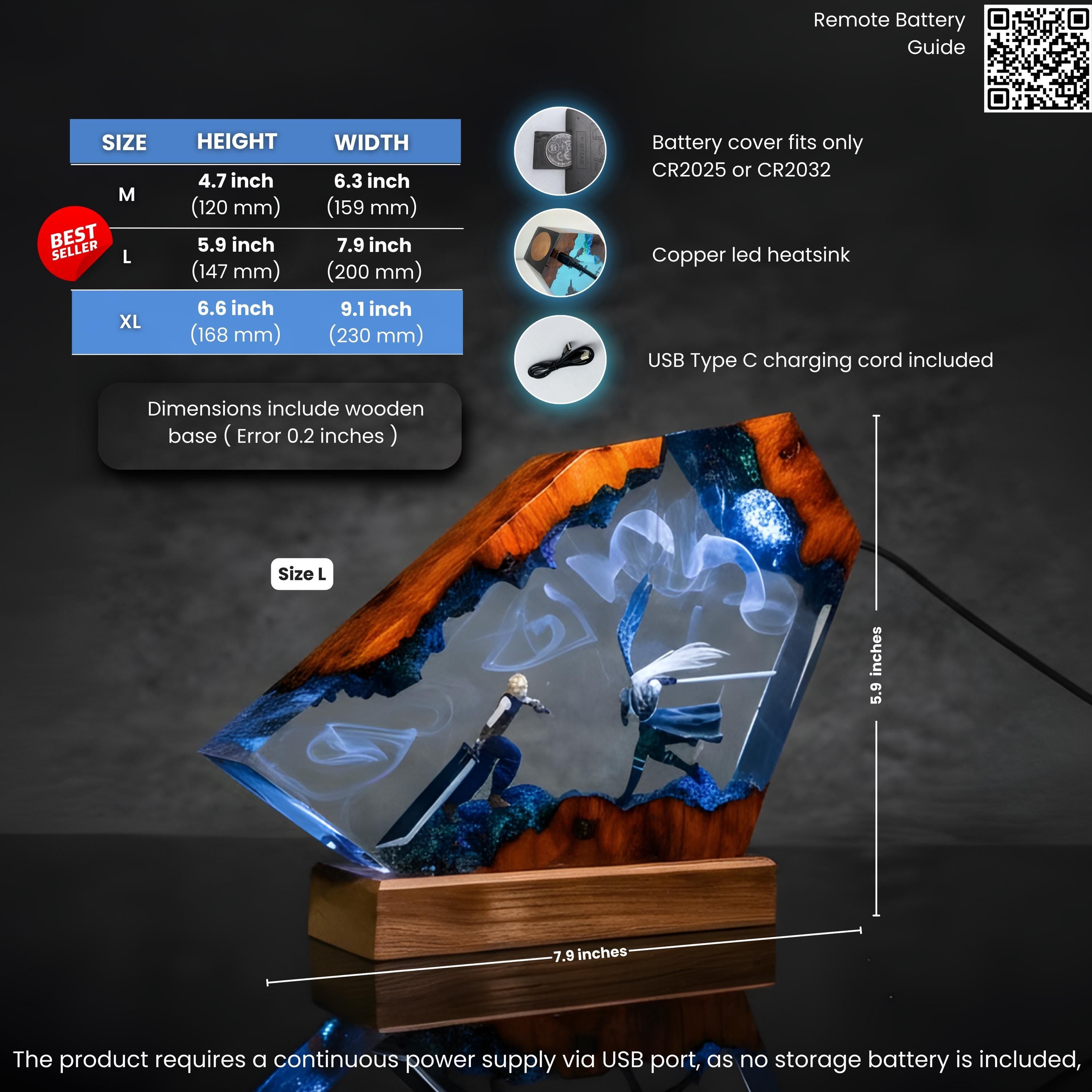 Custom Sephiroth and Cloud Resin Night Light, Epoxy Wood Night Lamp, FF7 Collector Gift