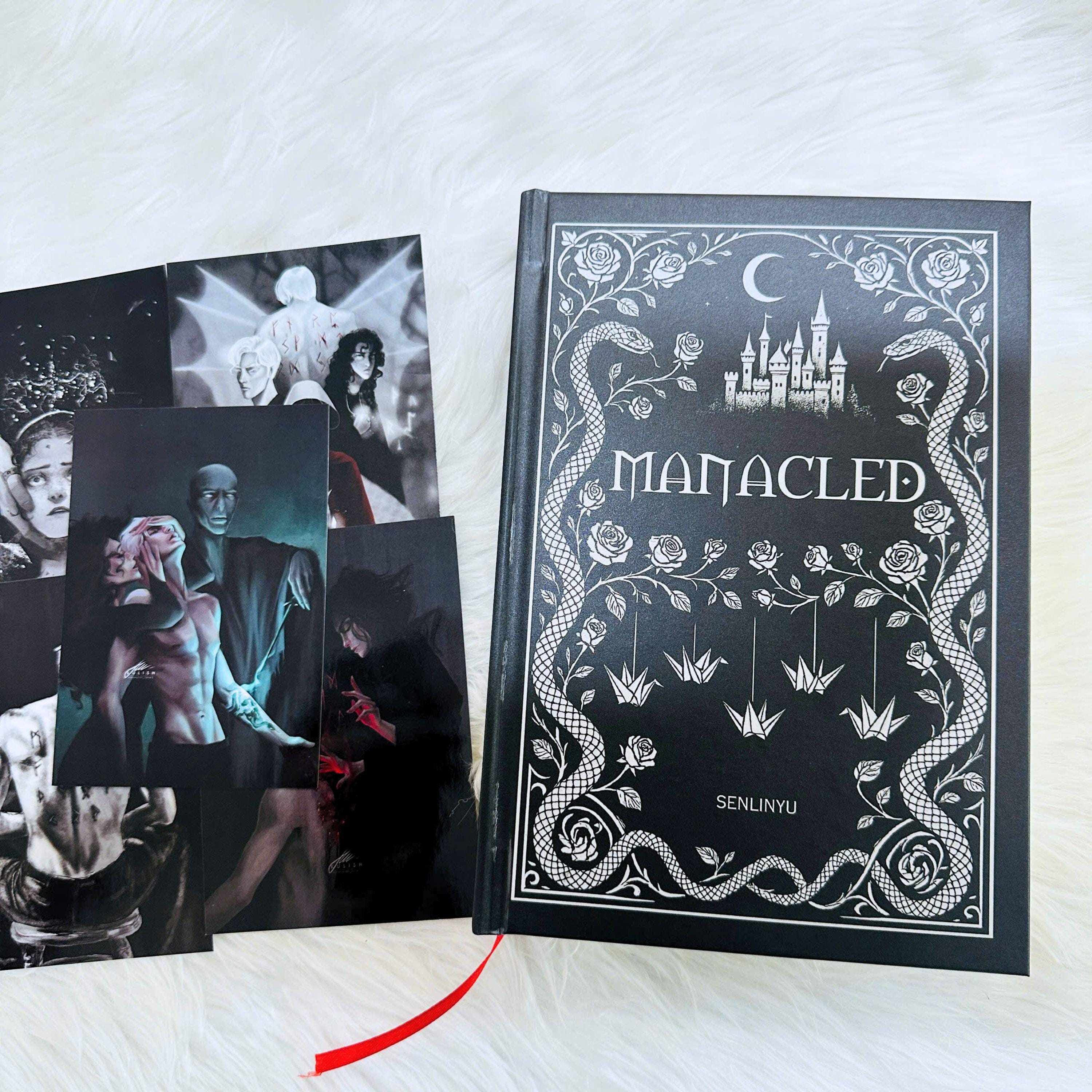Manacled Illustrated Hardcover Book – Collector Edition Novel | Handmade Rebound Dark Romance | Art Prints & Bookmark Set