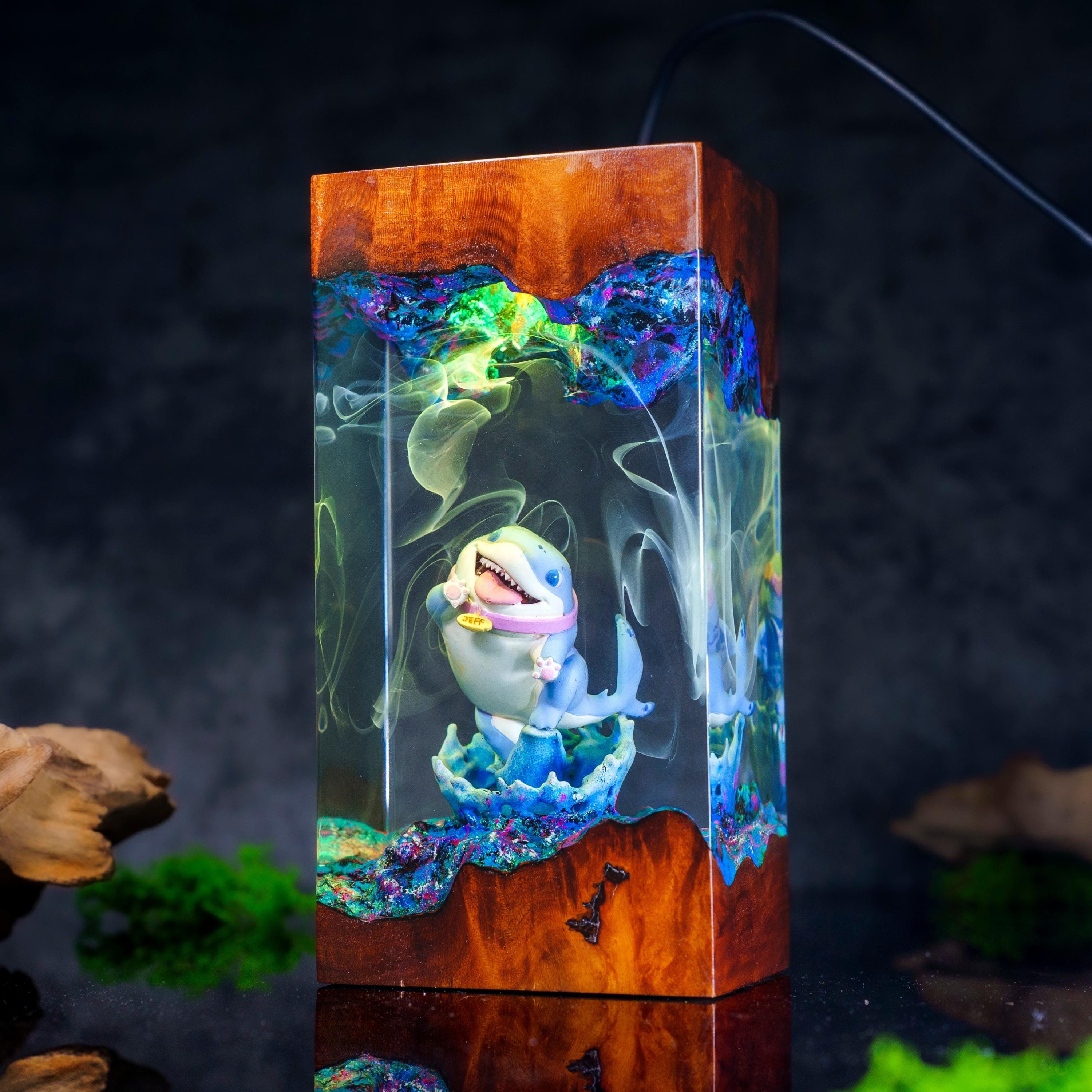 Jeff the Shark Resin Lamp, Handmade Epoxy Lamp, Kawaii Shark Decor, Unique Cute Lamp for him, birthday gift ideas