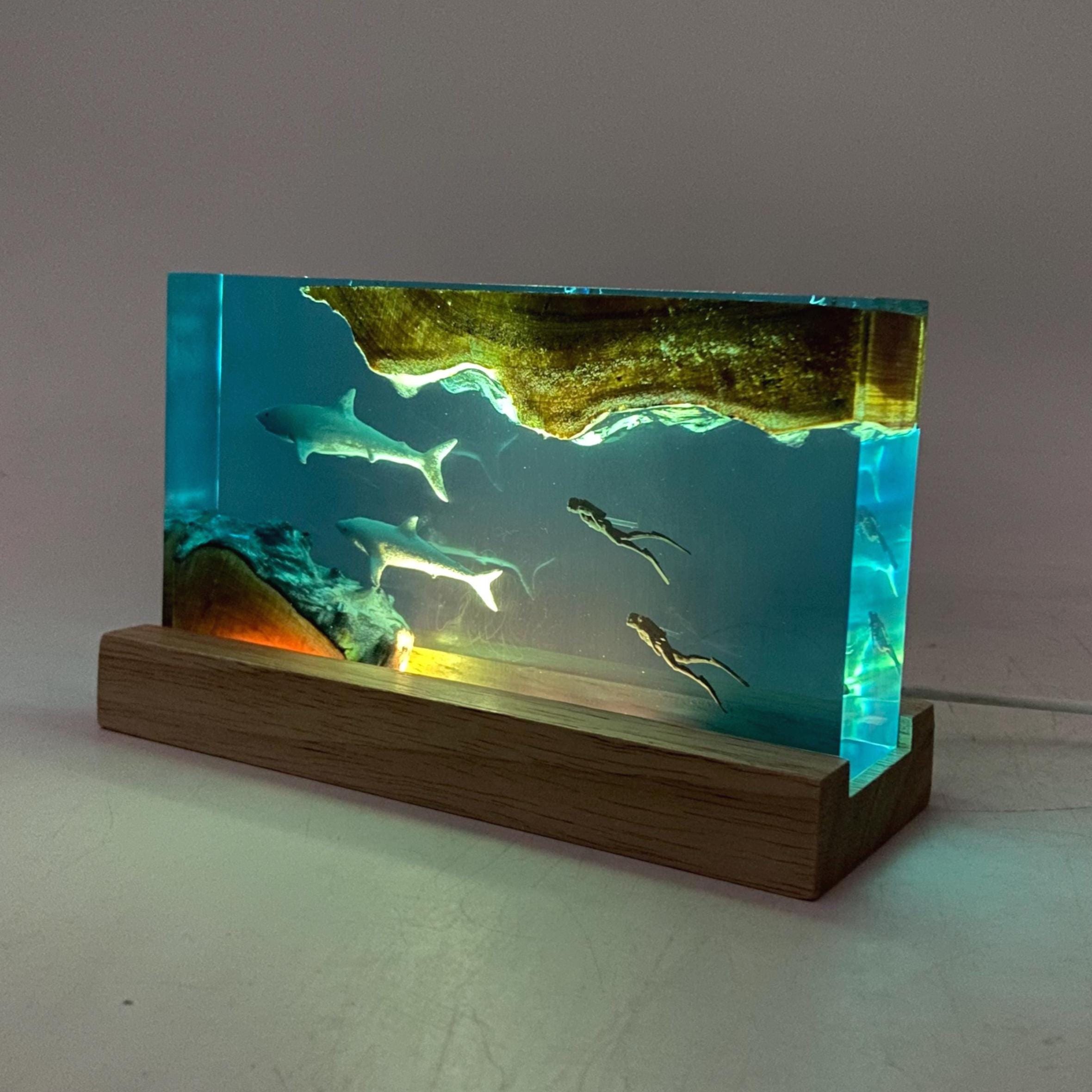 Shark Cube Resin Lamp, Home Decor, Personalized Gifts, Halloween Gifts, Handmade Gifts for Kids, Christmas Gifts, Mother's Gift