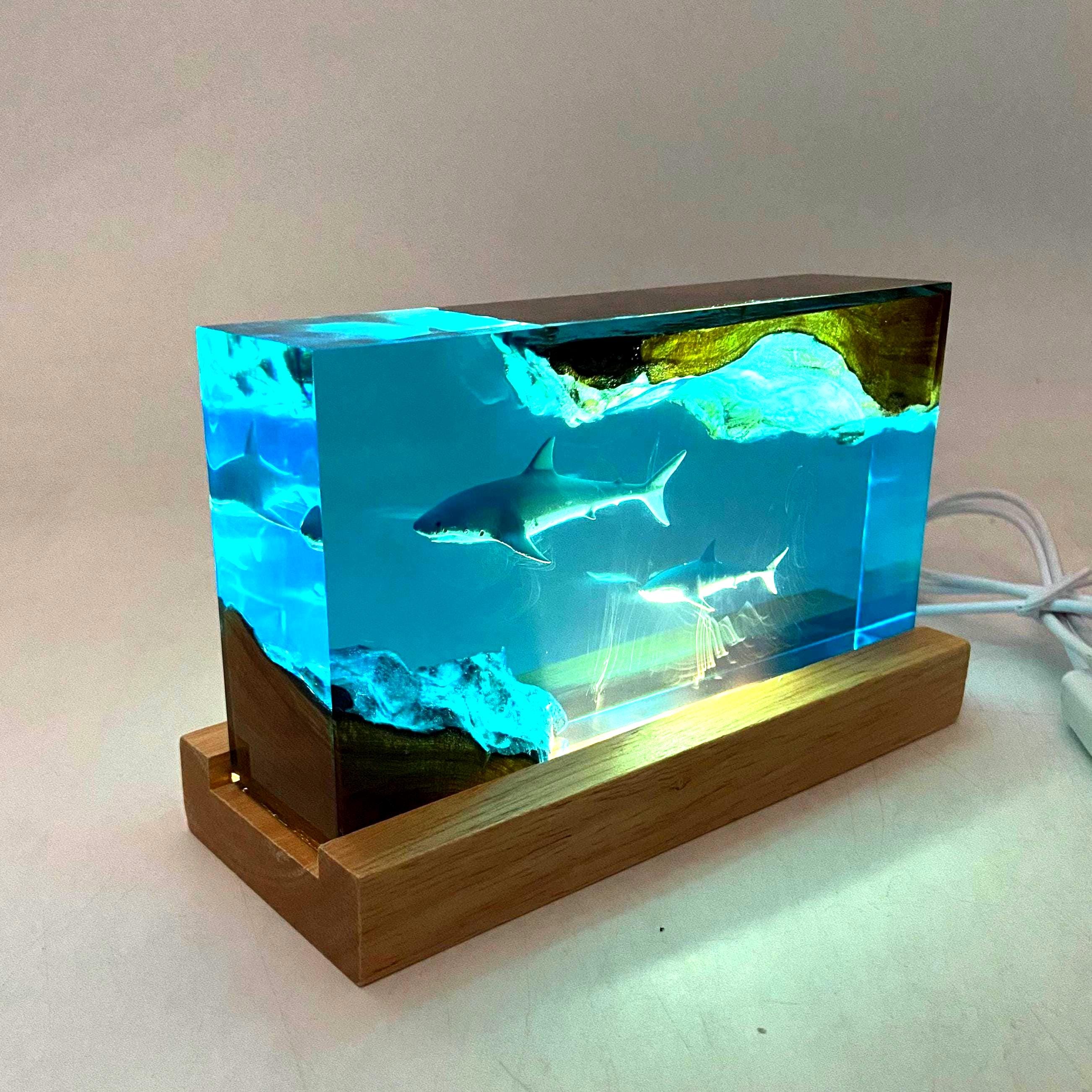 Shark Cube Resin Lamp, Home Decor, Personalized Gifts, Halloween Gifts, Handmade Gifts for Kids, Christmas Gifts