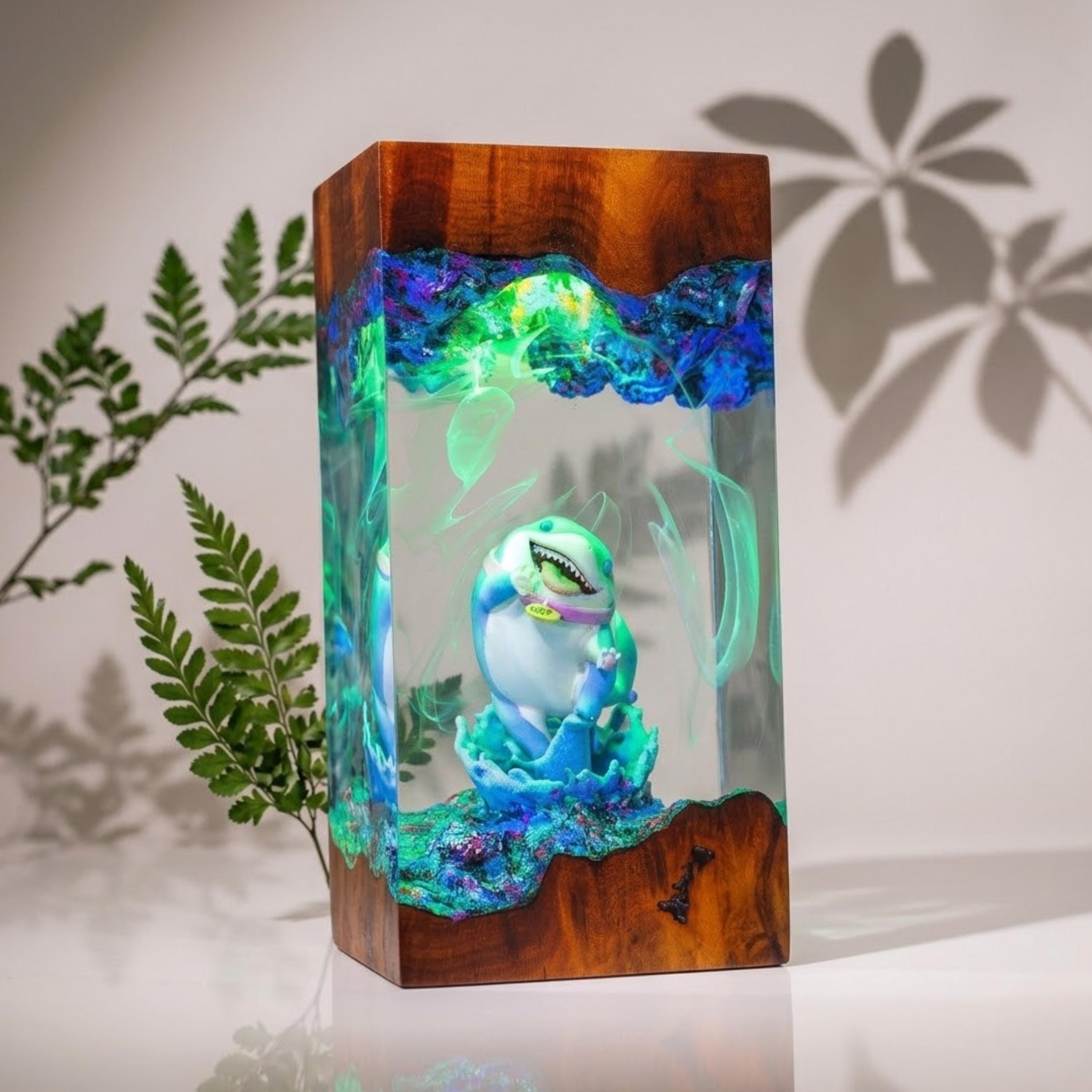 Jeff the Shark Resin Lamp, Handmade Epoxy Lamp, Kawaii Shark Decor, Unique Cute Lamp for him, birthday gift ideas
