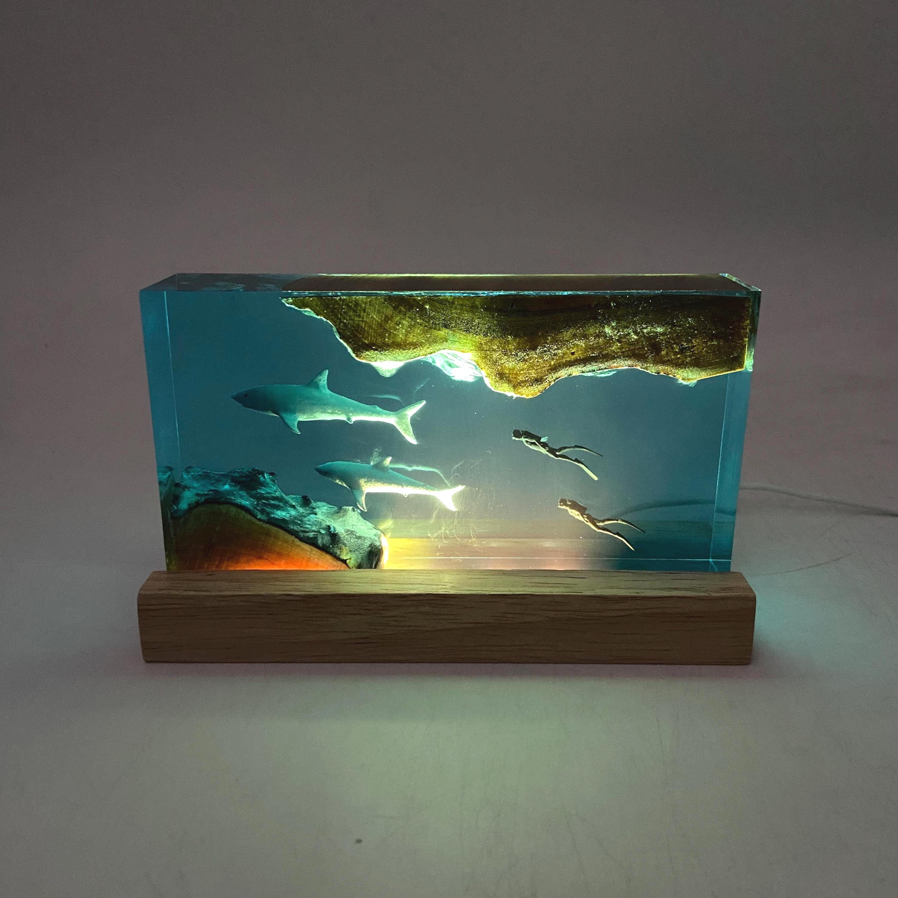 Shark Cube Resin Lamp, Home Decor, Personalized Gifts, Halloween Gifts, Handmade Gifts for Kids, Christmas Gifts, Mother's Gift
