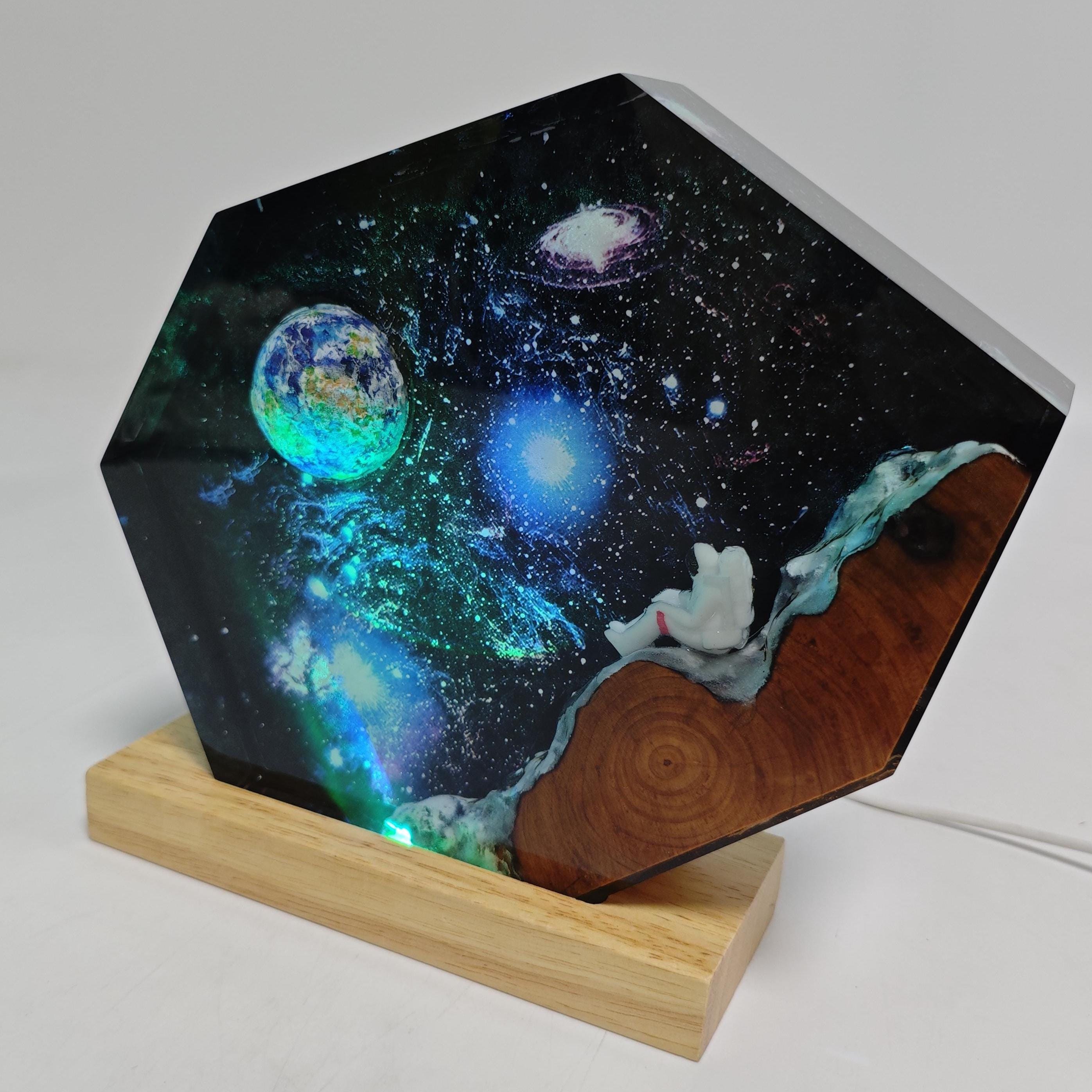Handmade Interstellar Wood Lamp, Astronaut Galaxy Resin Art, Galaxy Lamp, Space Ship Lamp, Resin Night Light, Personalization Gift