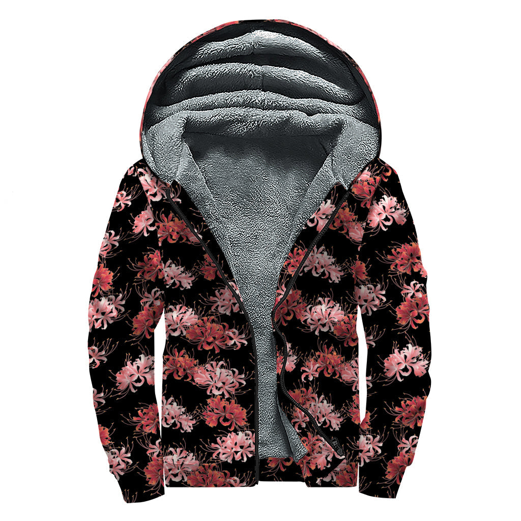 Groovy Japanese Cluster Amaryllis Sherpa Lined Zip Up Hoodie for the Free Spirited Hippie - 1