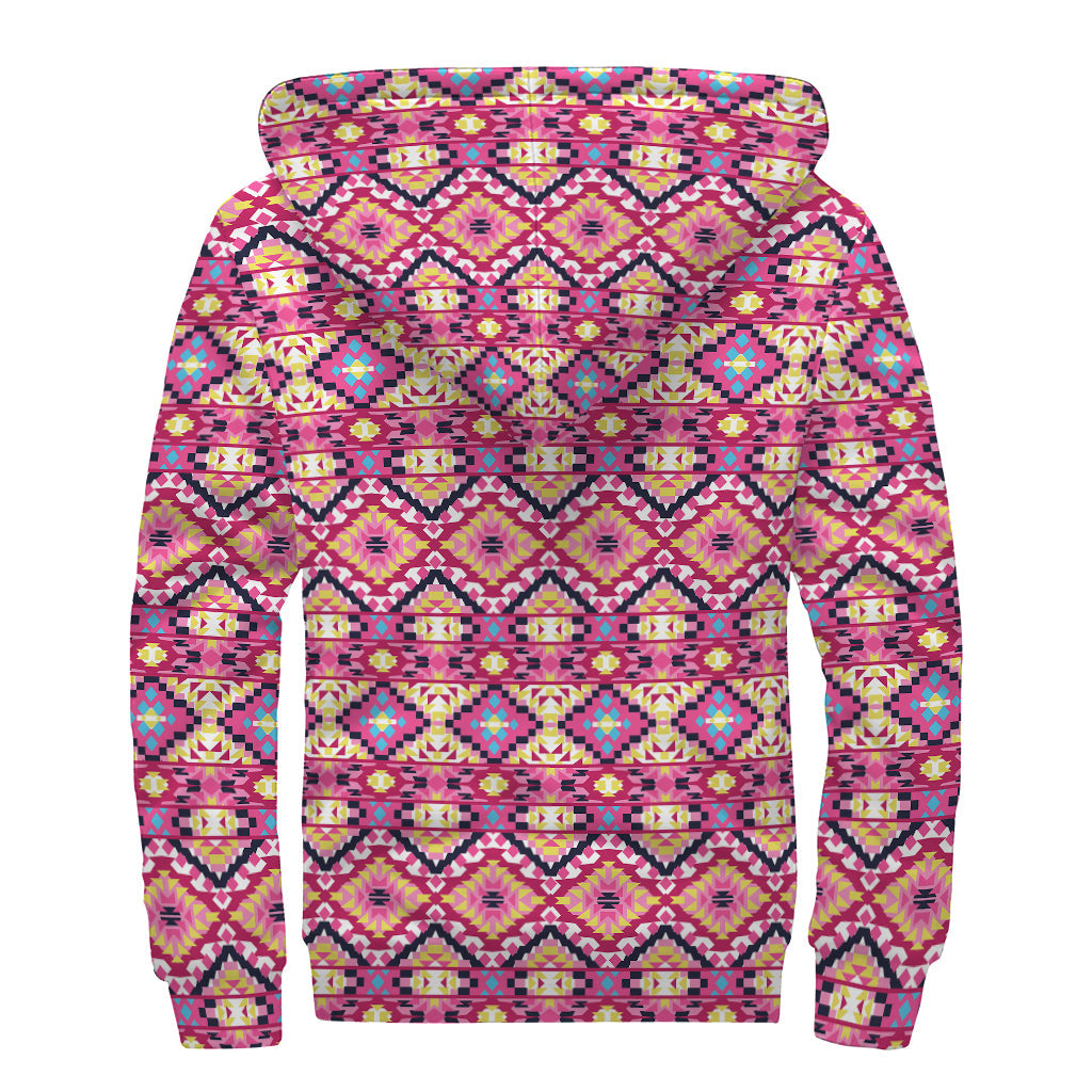Pretty in Pink: Aztec Geometric Pattern Sherpa Lined Hoodie for Boho Babes - 2