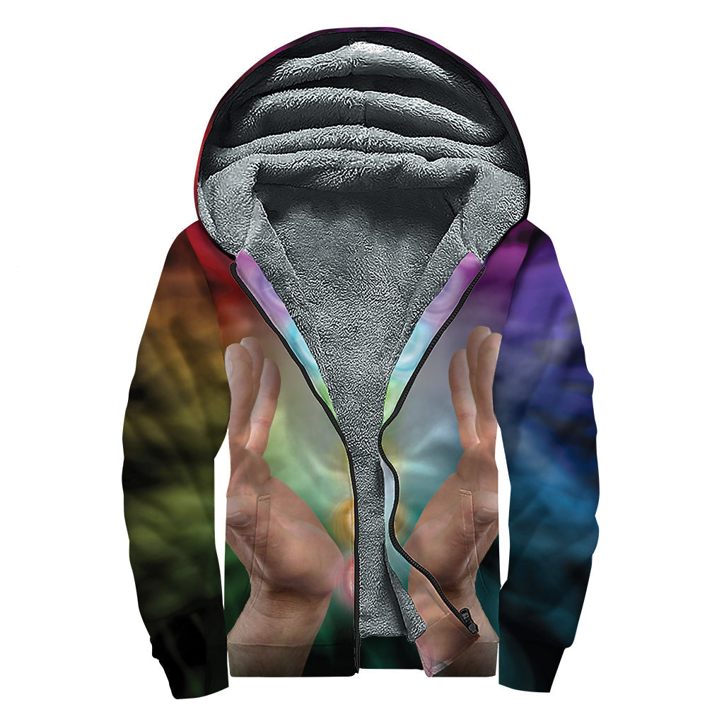 Seven Chakras Energy Print Sherpa Lined Zip Up Hoodie - 1