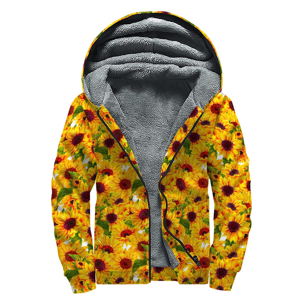 Watercolor Sunflower Pattern Print Sherpa Lined Zip Up Hoodie for Stylish Hippies - 1