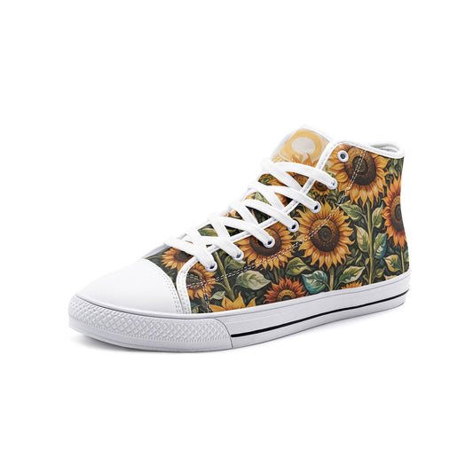 Emerald Blossoms - Sunflower Field, Sunset Art Unisex High Top Canvas Shoes For Hippies