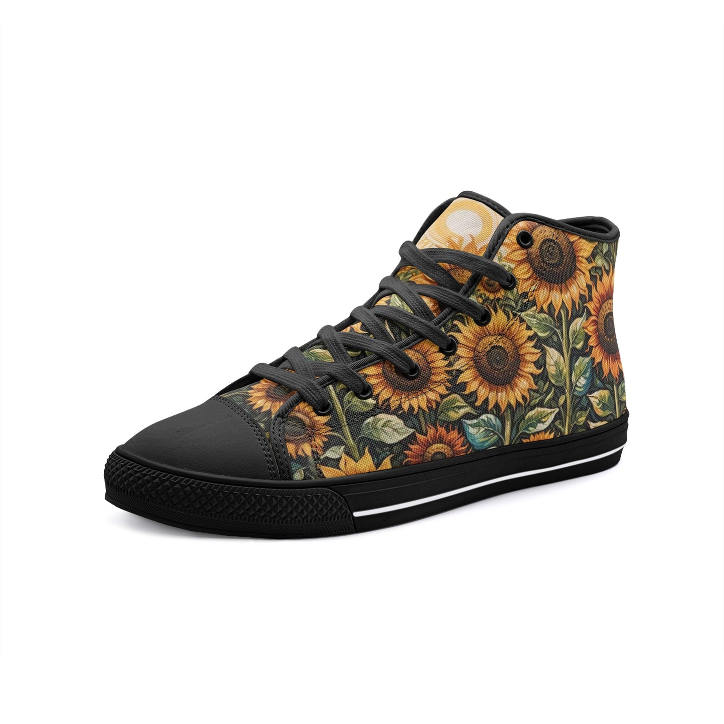 Emerald Blossoms - Sunflower Field, Sunset Art Unisex High Top Canvas Shoes For Hippies