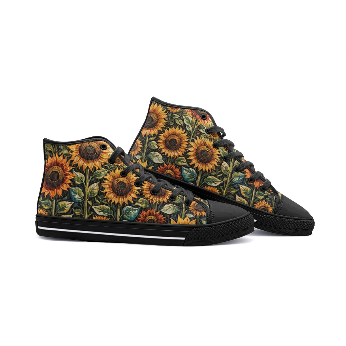 Emerald Blossoms - Sunflower Field, Sunset Art Unisex High Top Canvas Shoes For Hippies