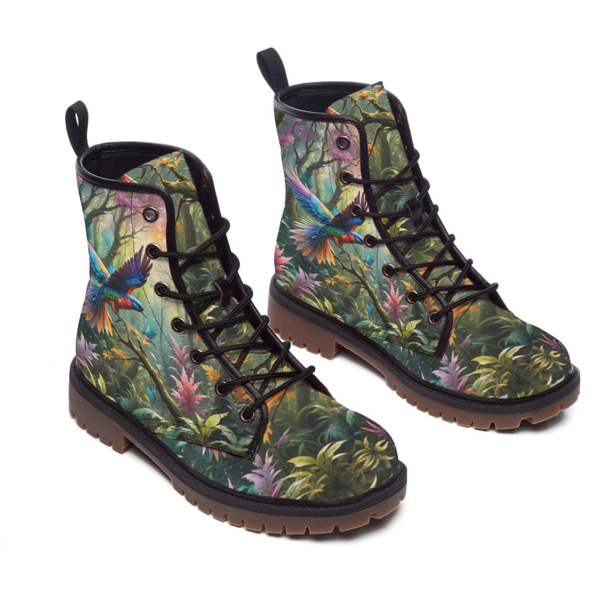 Emerald Blossoms - Gothic Witchy Leather Boots in Green Forest, Dark Boho Style for Mystical Souls, Hippie Shoes