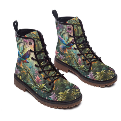 Emerald Blossoms - Gothic Witchy Leather Boots in Green Forest, Dark Boho Style for Mystical Souls, Hippie Shoes