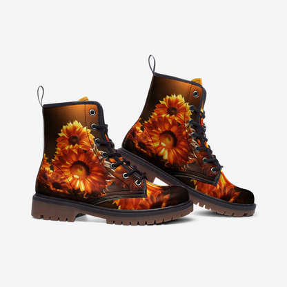 Emerald Blossoms - Sunflowers Bloom, Cozy Vibes Leather Lightweight Boots For Hippies