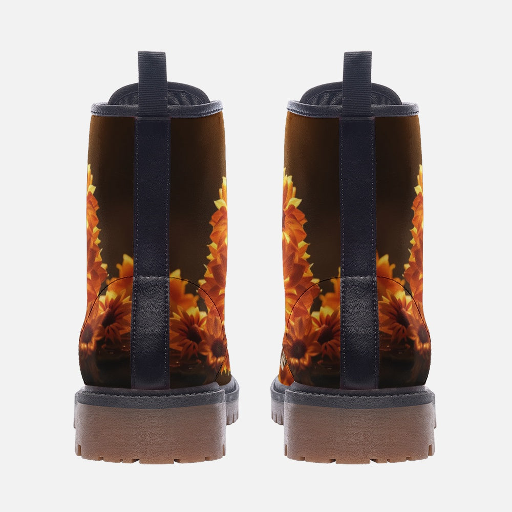 Emerald Blossoms - Sunflowers Bloom, Cozy Vibes Leather Lightweight Boots For Hippies