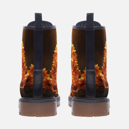 Emerald Blossoms - Sunflowers Bloom, Cozy Vibes Leather Lightweight Boots For Hippies