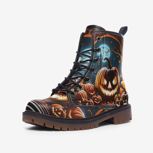 Emerald Blossoms - Spooky Cottagecore, Halloween Pumpkin Casual Leather Lightweight Boots For Festive Seasons