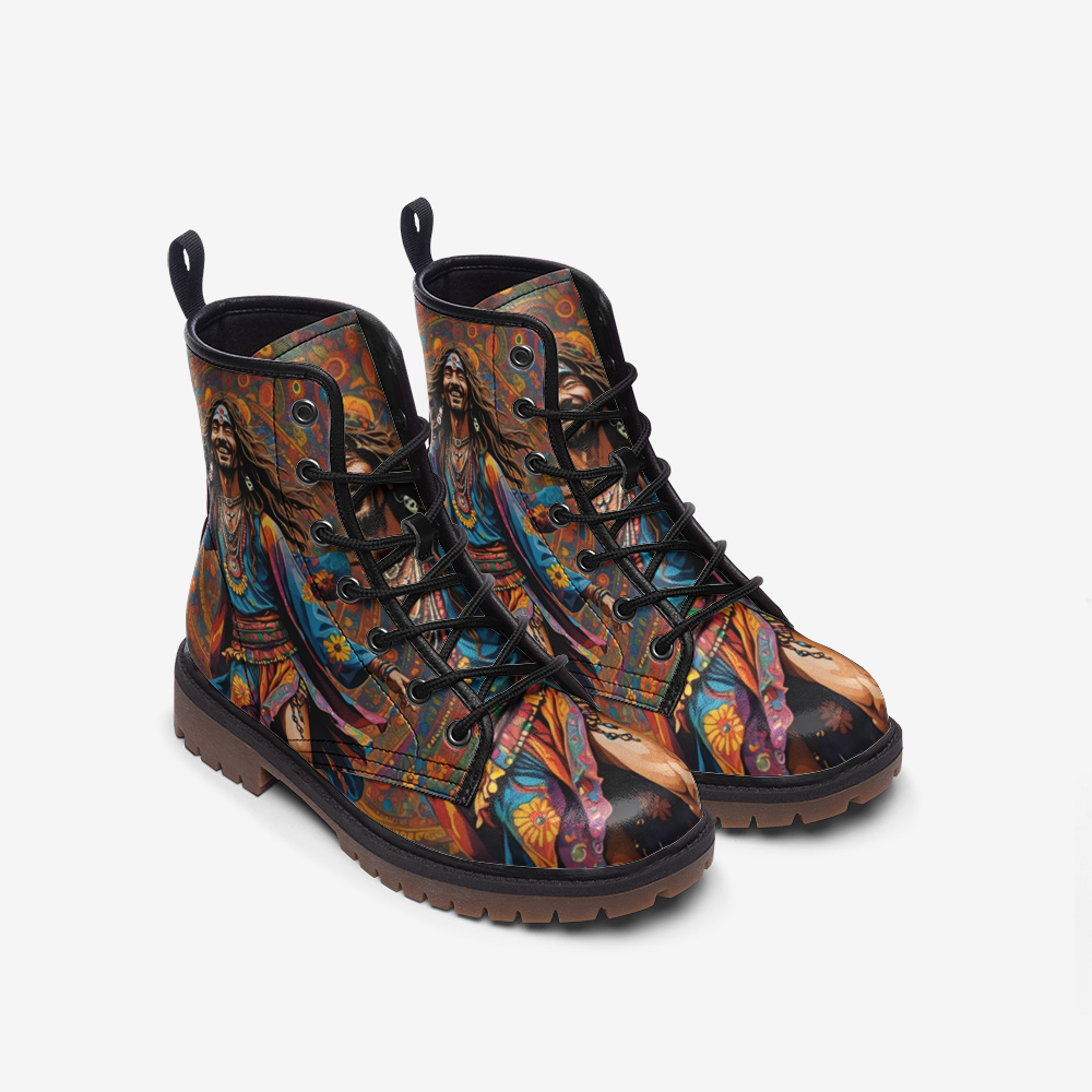 Emerald Blossoms - Joyful Hippie Guy Casual Leather Lightweight Boots for Hippies