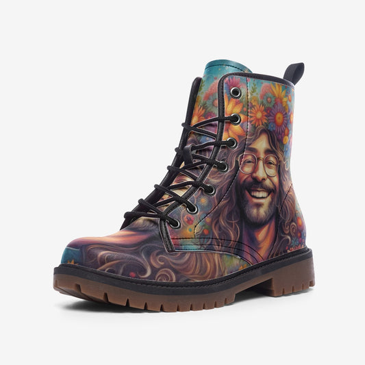 Emerald Blossoms - Cheerful Hippie Guy, Bohemian Man Casual Leather Lightweight Boots For Hippies