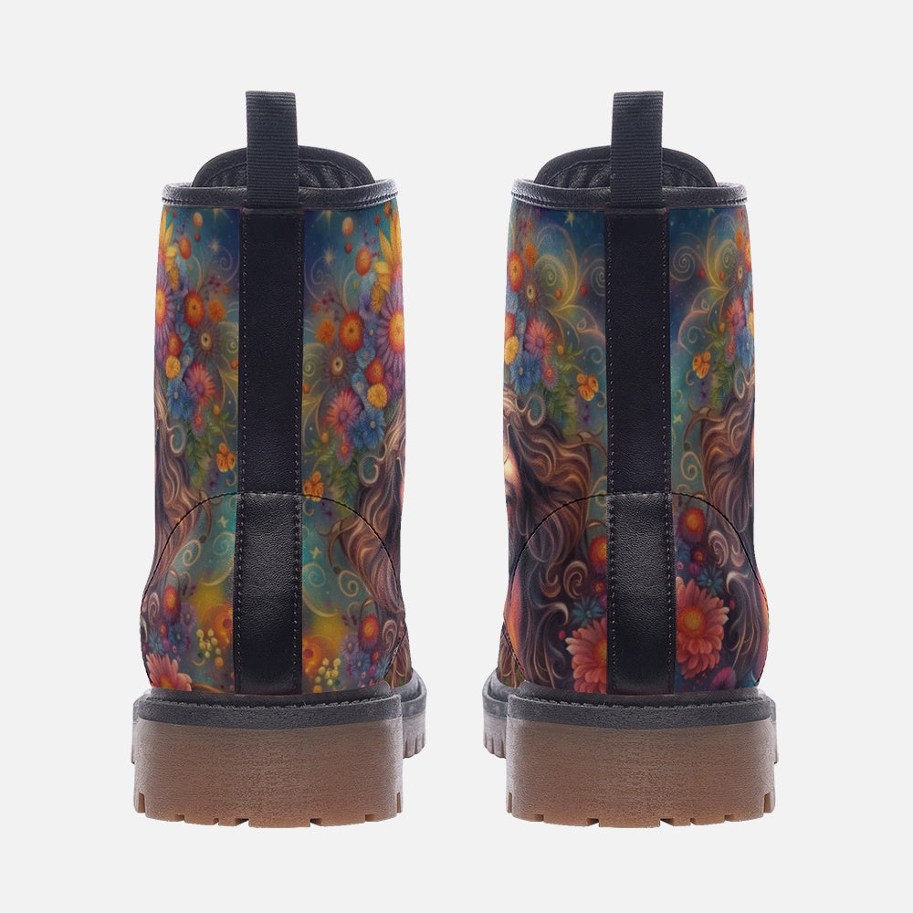 Emerald Blossoms - Cheerful Hippie Guy, Bohemian Man Casual Leather Lightweight Boots For Hippies