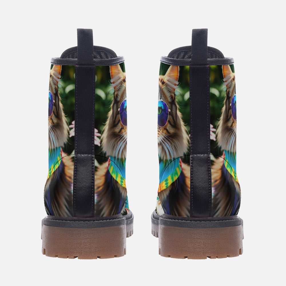 Emerald Blossoms - Cool Cat In Sunglasses Casual Leather Lightweight Boots For Hippies