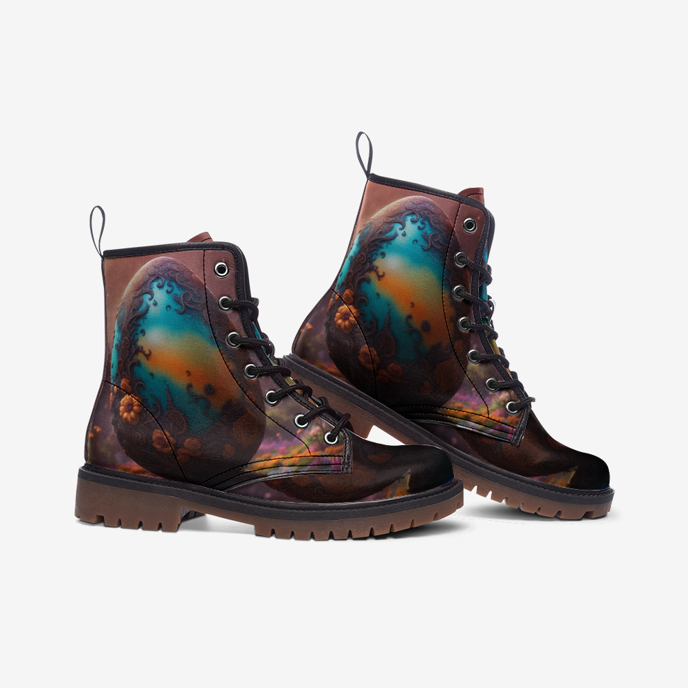 Emerald Blossoms - Easter Eggs on Leather Lightweight Boots for Hippies