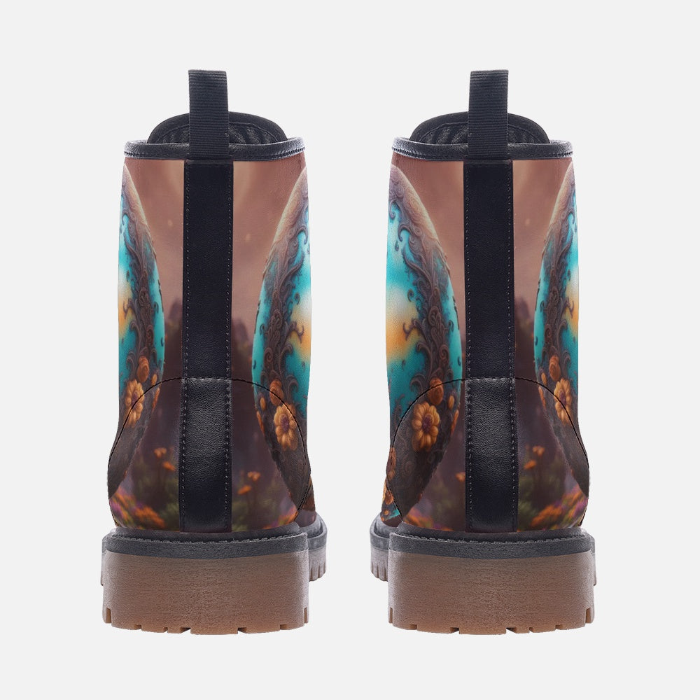 Emerald Blossoms - Easter Eggs on Leather Lightweight Boots for Hippies