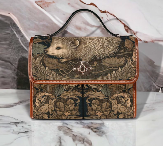 EmeraldBlossoms - Retro Hedgehog In The Wood Canvas Satchel Bag.