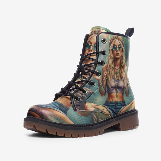 Emerald Blossoms - Modern Hippie Girl Casual Leather Lightweight Boots For Hippies