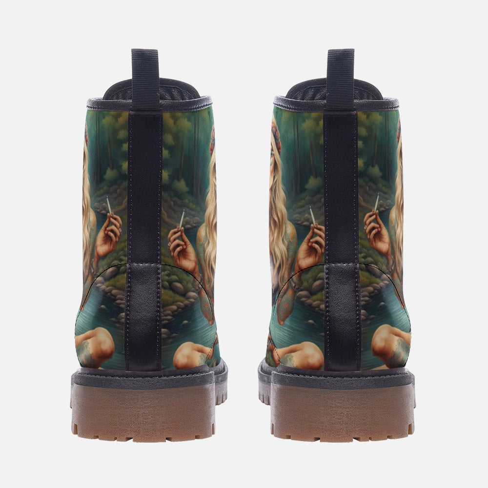 Emerald Blossoms - Modern Hippie Girl Casual Leather Lightweight Boots For Hippies