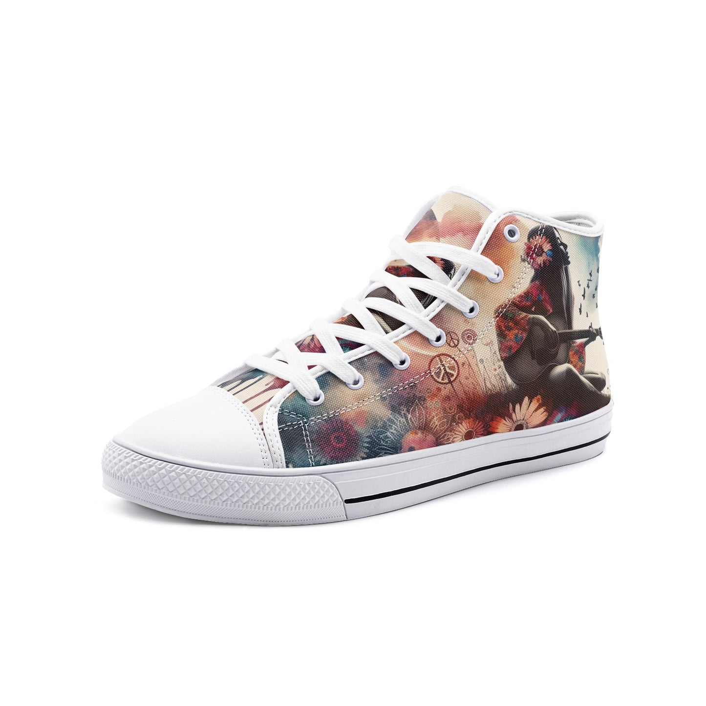 Emerald Blossoms - Dive Into Hippie Music, Bohemian Style Girl Unisex High Top Canvas Shoes For Hippies