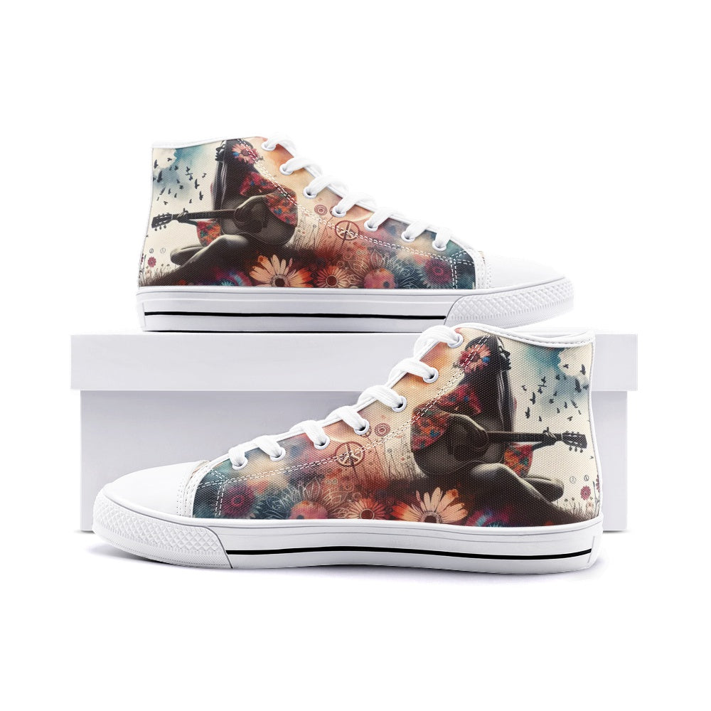 Emerald Blossoms - Dive Into Hippie Music, Bohemian Style Girl Unisex High Top Canvas Shoes For Hippies