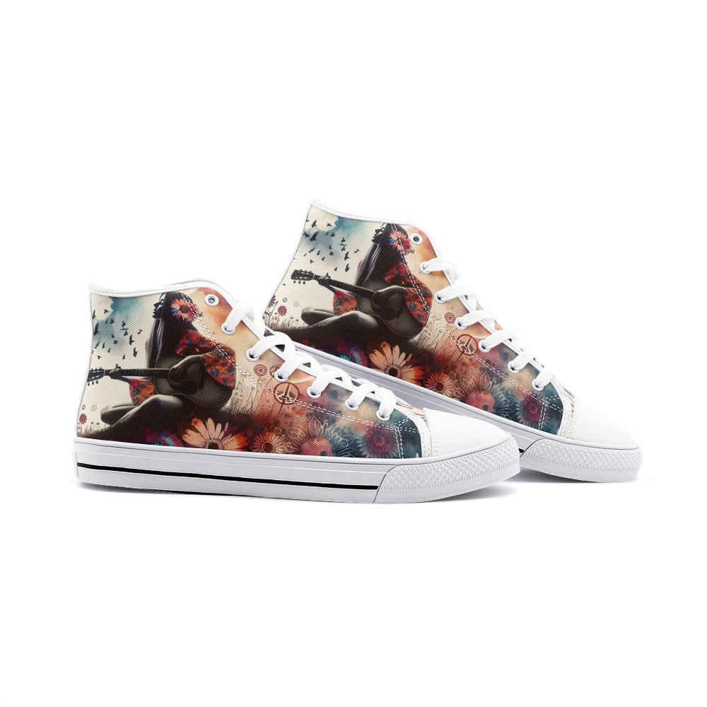 Emerald Blossoms - Dive Into Hippie Music, Bohemian Style Girl Unisex High Top Canvas Shoes For Hippies